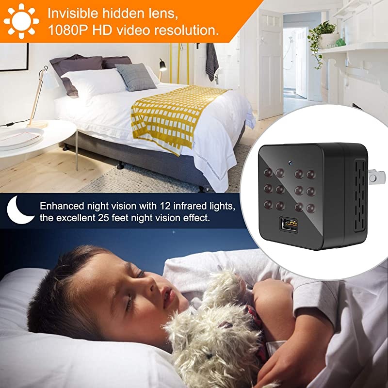 Mini Camera Charger Small Camera Adapter 1080P USB Charger Cameras Nanny Cam Home Surveillance Camera with Night VisionInterchangeable Lens Optional