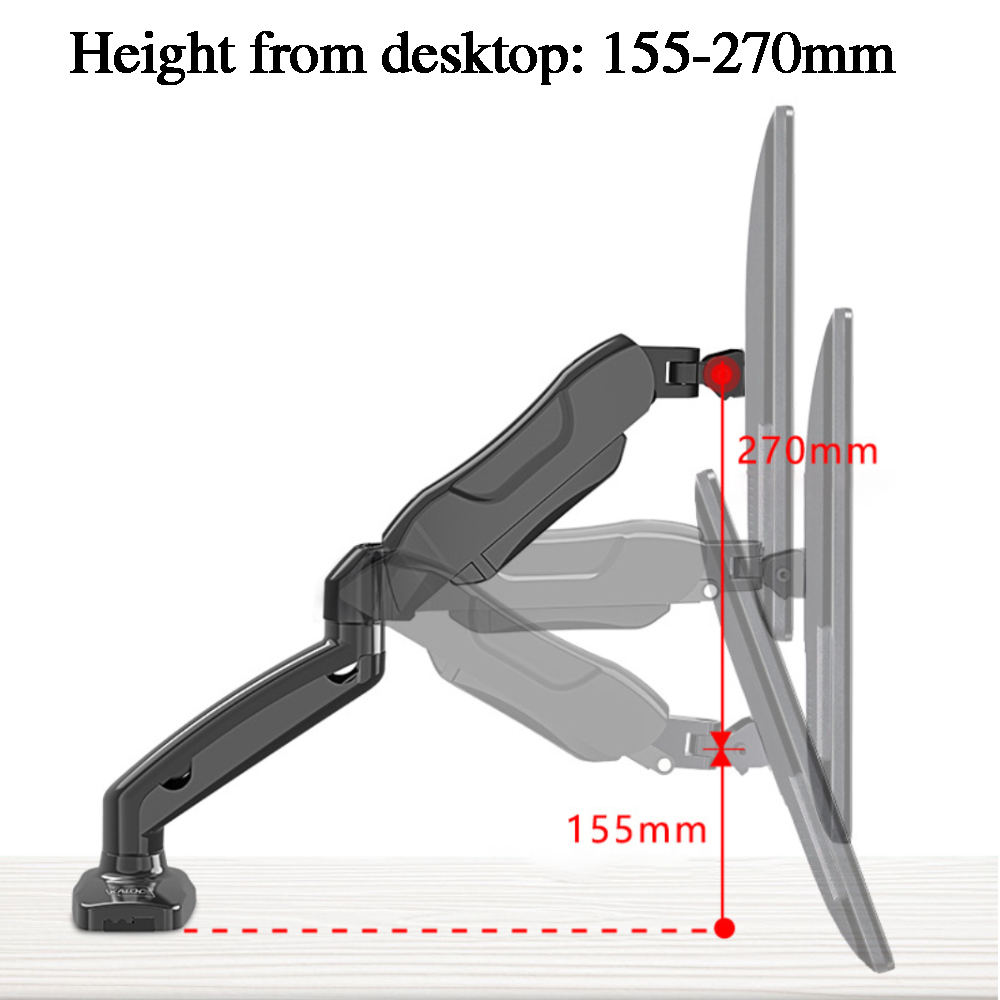 VICABO Single Monitor Arm Full Motion LCD Display Adjustable Gas Spring Desk Mount Stand for Computer Screens 17" to 30", Holds 4.4 to 19.8 lbs, VESA Bracket with Clamp or Grommet Mounting Base
