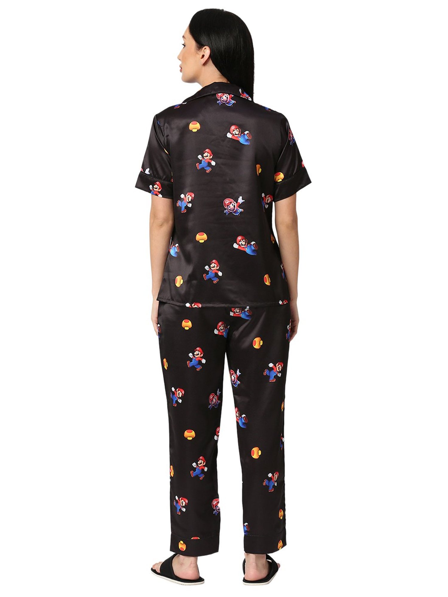 Smarty Pants Black Satin Print Shirt With Pyjamas