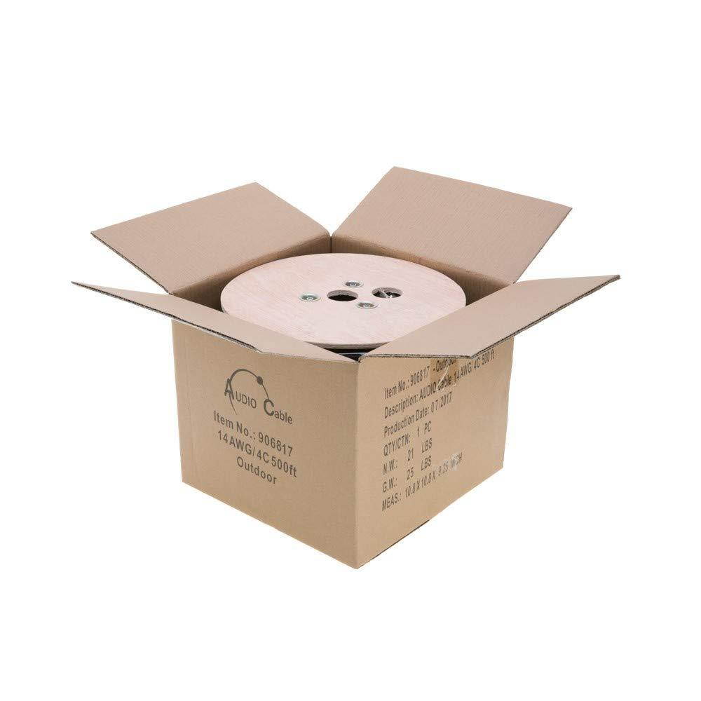 500FT Outdoor UV Protection Rated Professional Speaker Audio Cable 14AWG Direct Burial 14/4 Bulk Spool (500FT, 14/4)