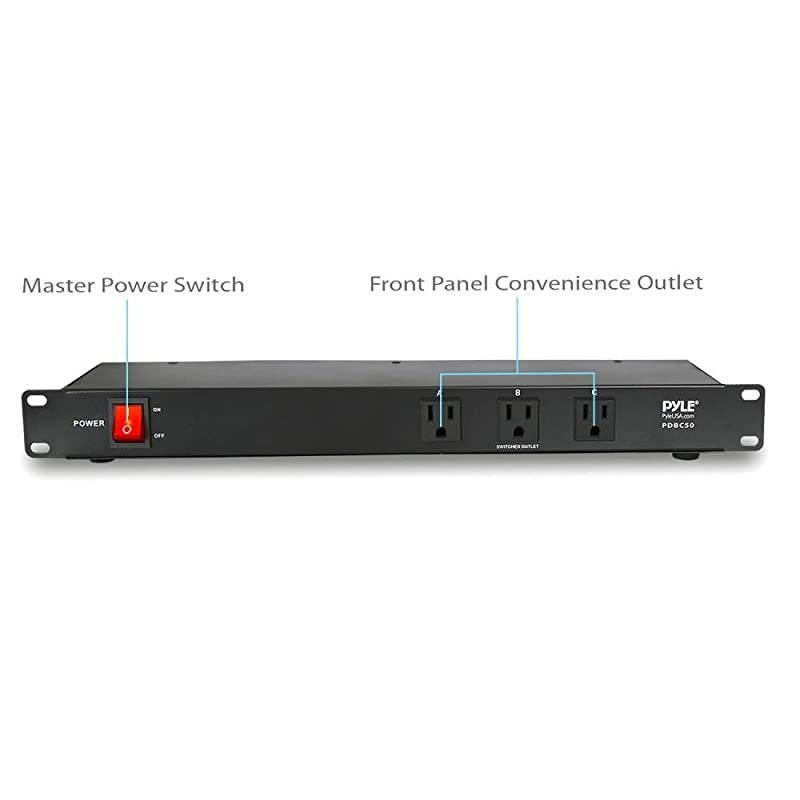 PDU Power Strip Surge Protector 150 Joule 9 Outlet Strips Surge Protector Heavy Duty Electric Extension Cord Strip 1U Rack Mount Protection Power Outlet Strip WAC Noise Filter Pro PDBC50
