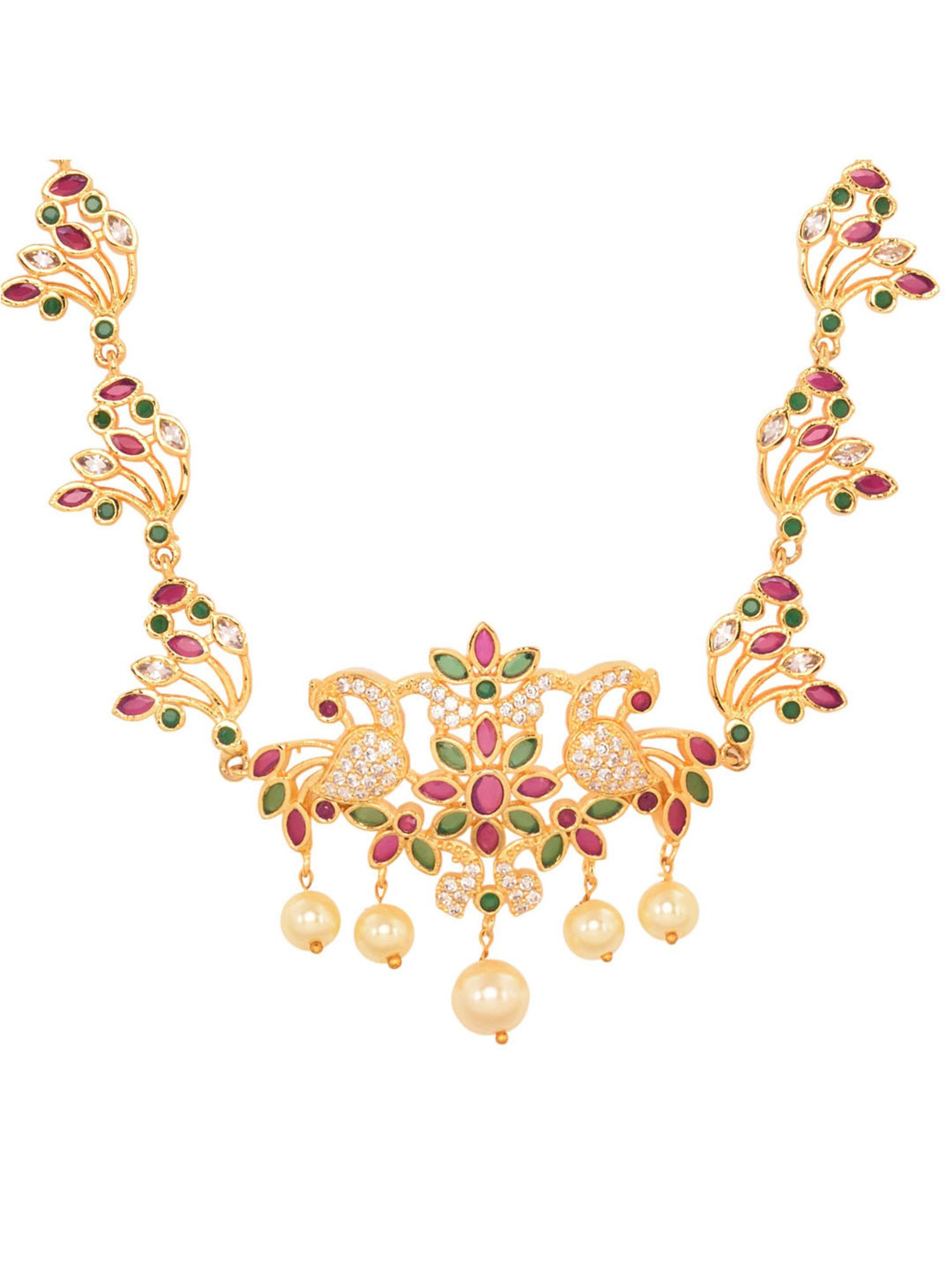 Saraf Rs Jewellery Red & Green Gold Plated  Floral &Peacock Motif  Temple Kamarbandh