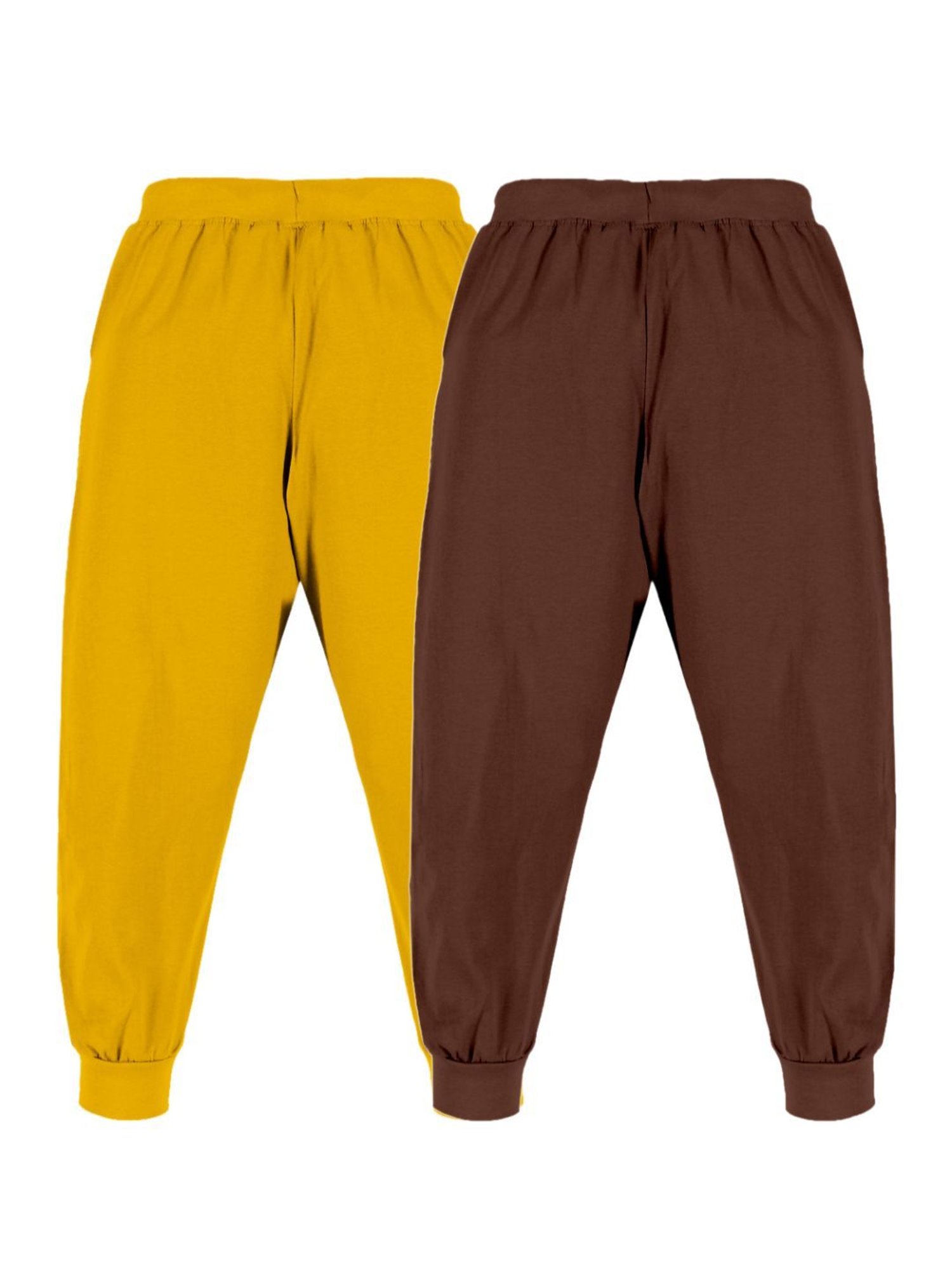 Kiddopanti Boys Brown & Mustard Printed Trackpants (Pack Of 2)