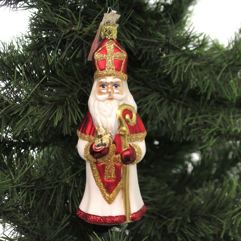Inge Glas 5.75" Saint Nicholas Golden Apple Staff Cross Christmas  -  Tree Ornaments