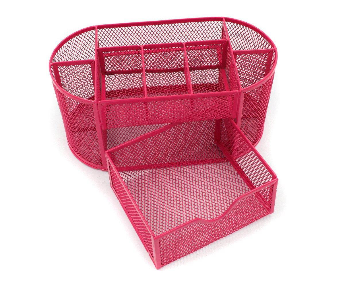 Mesh Desk Organizer Office Supply Caddy Drawer with Pen Holder Collection Pink