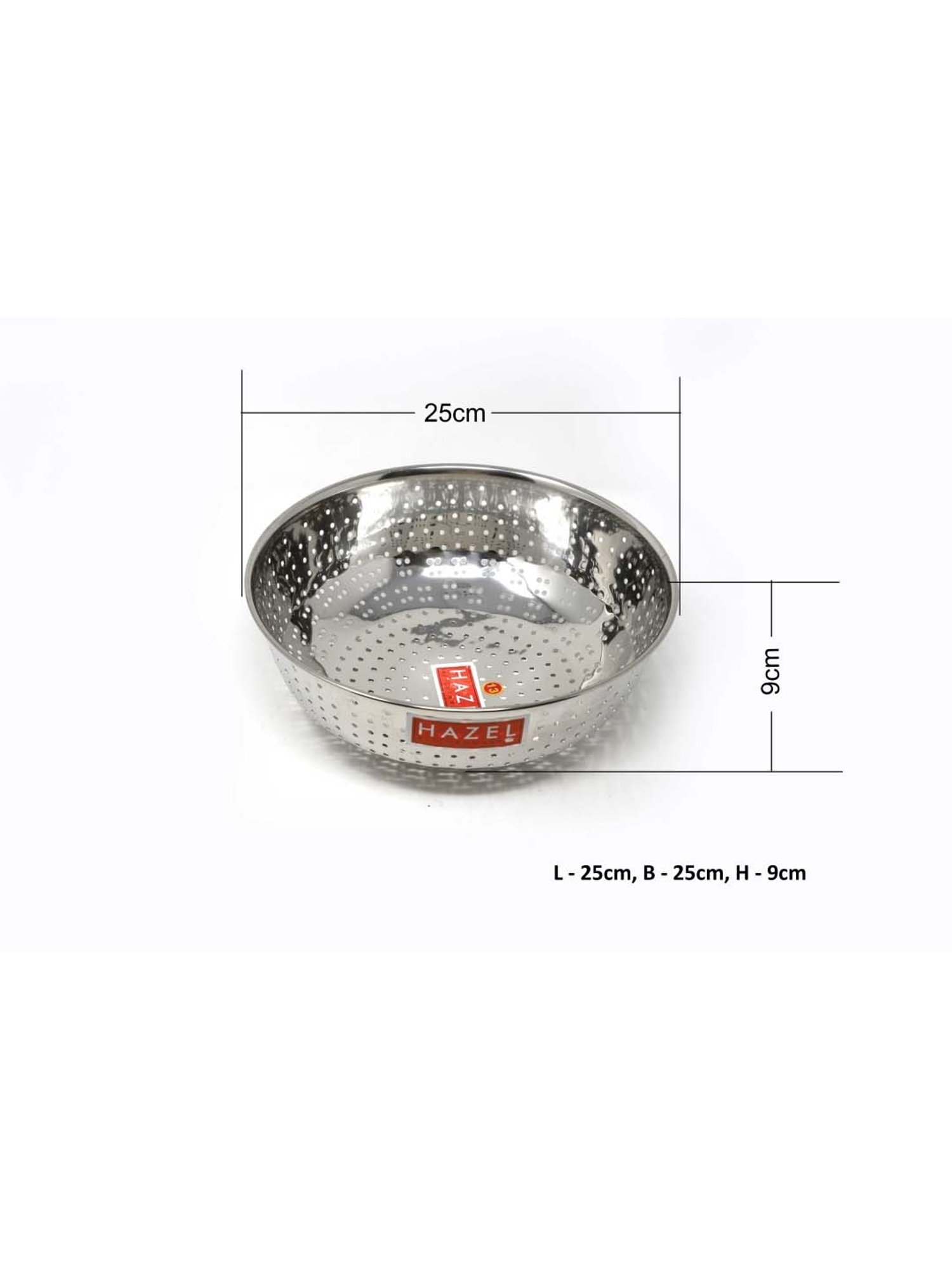 HAZEL Silver Stainless Steel Multipurpose Fruit & Vegetable Strainer (Dia 25 cm) - Set of 1