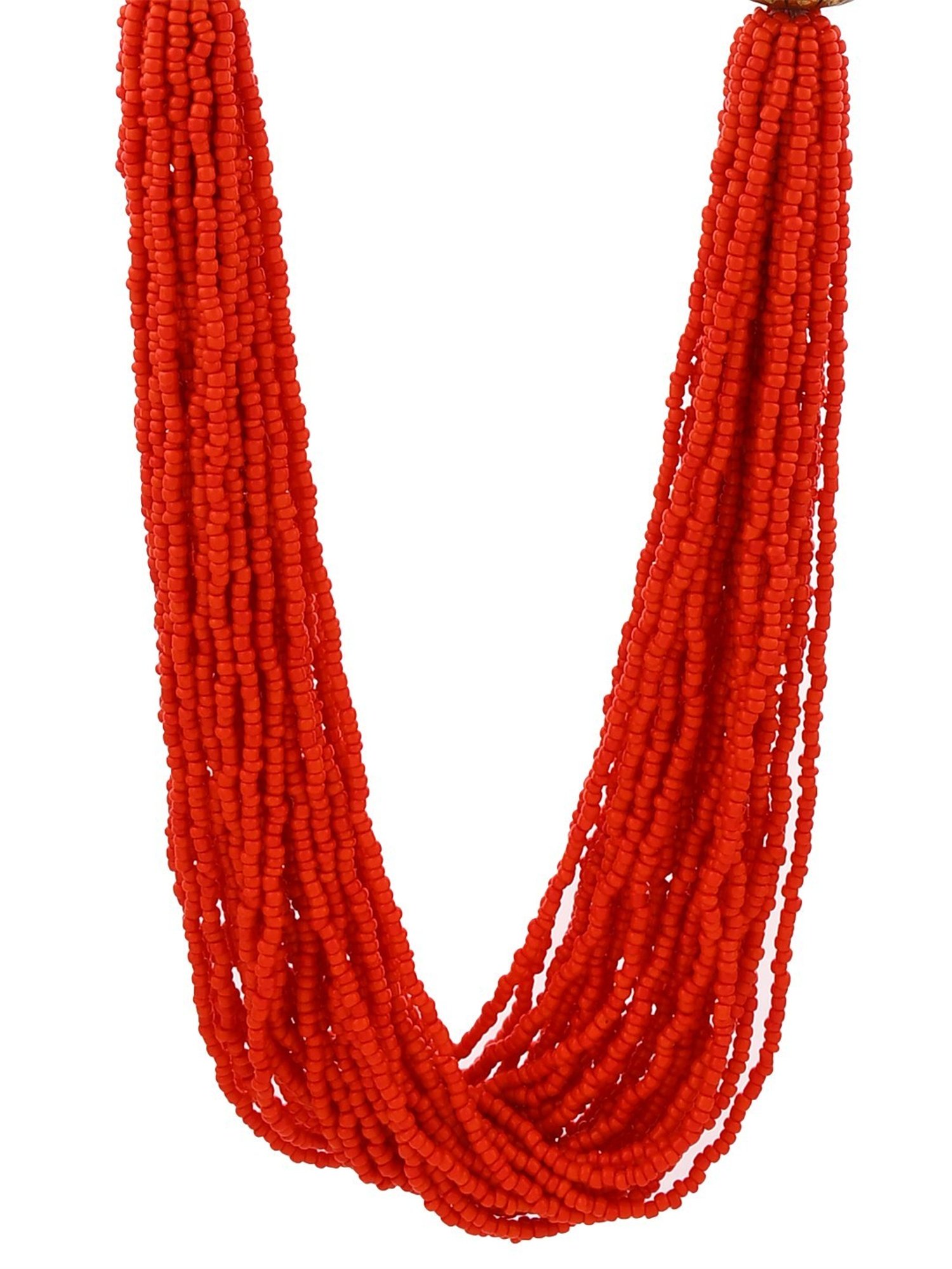 Imli Street Red Golden Long Beaded Handcrafted Necklace