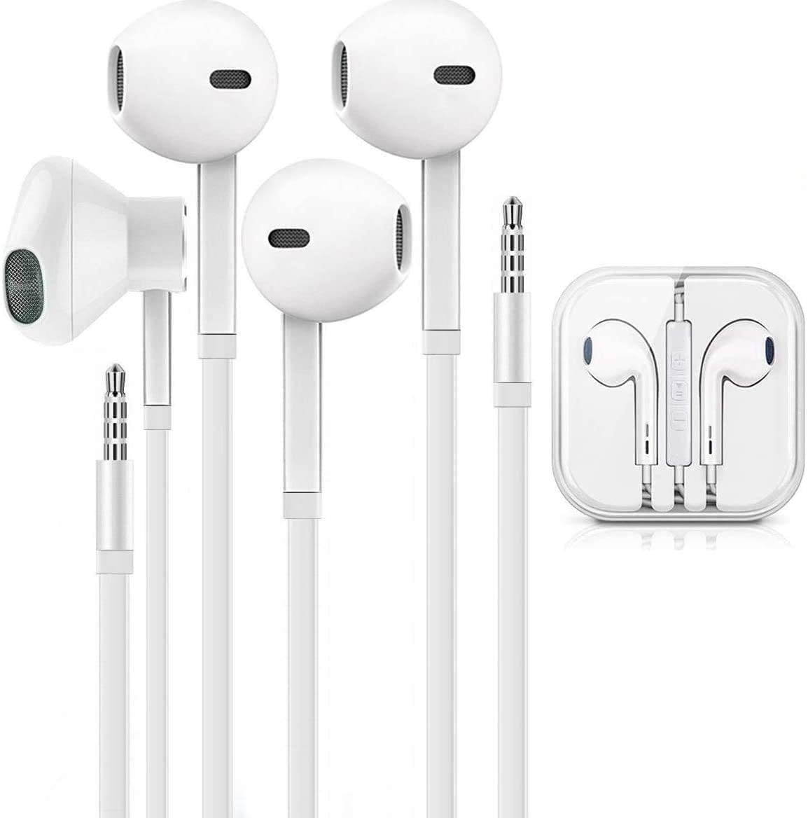 ERTDDE Wired Earphones Stereo Sound in-Ear Earbuds with 3.5mm Headphones Plug Microphone Volume Control for Sports Workout Compatible with Cell Phones Tablets Laptops (2 Pack)