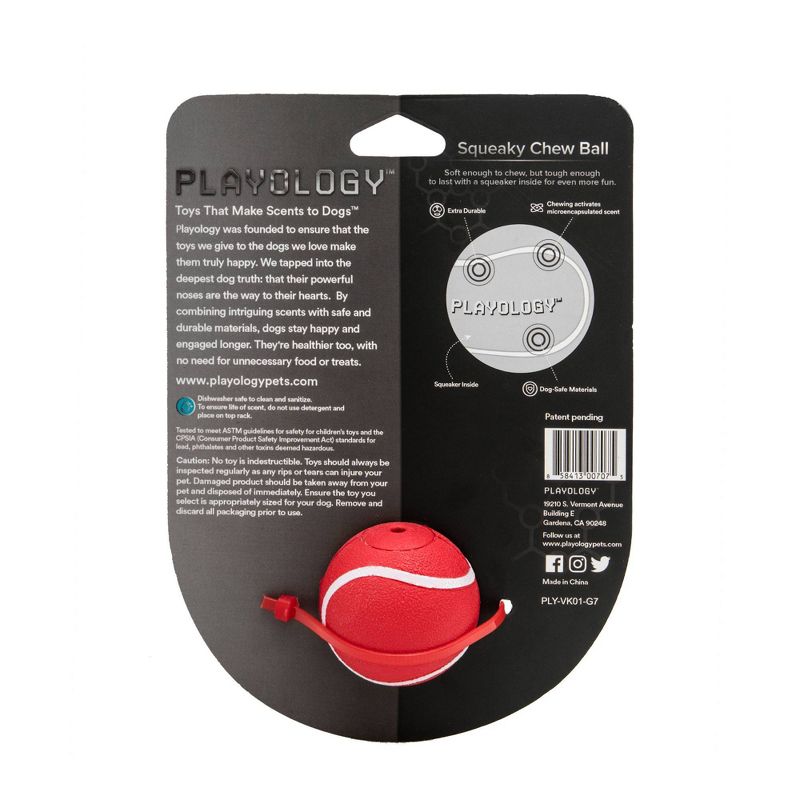 Playology Squeaky Chew Ball Beef Scent Dog Toy - Red - S