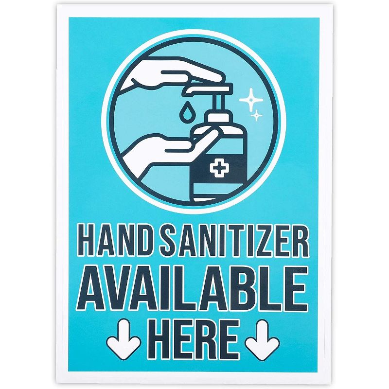 6-Pack Hand Sanitizer Available Here Signs, Self-Adhesive Vinyl Sticker, Blue, 5x7 inches