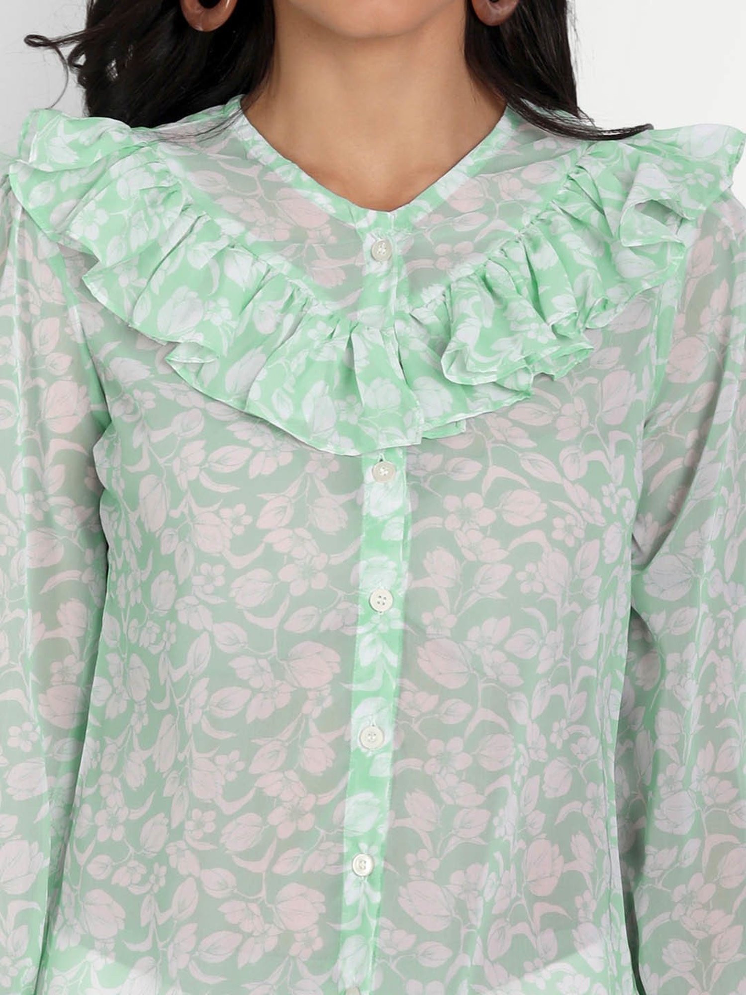 MASAKALI.CO Light Green Floral Print Top