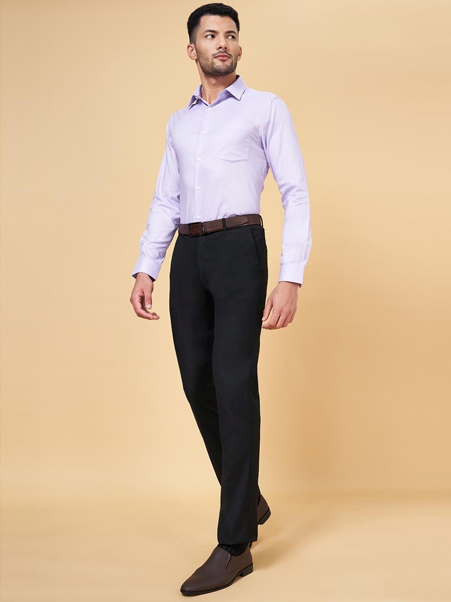 Peregrine by Pantaloons Black Slim Fit Self Pattern Trousers