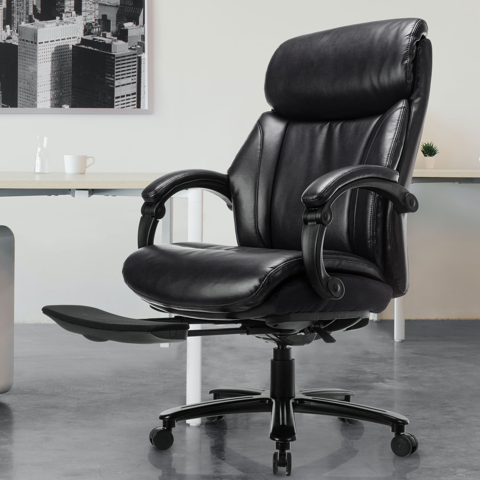 High Back Big & Tall 400lb Ergonomic Bonded Leather Office Chair - Executive Desk Computer Swivel Chair - Heavy Duty Metal Base, Adjustable Tilt Angle with Lumbar Support