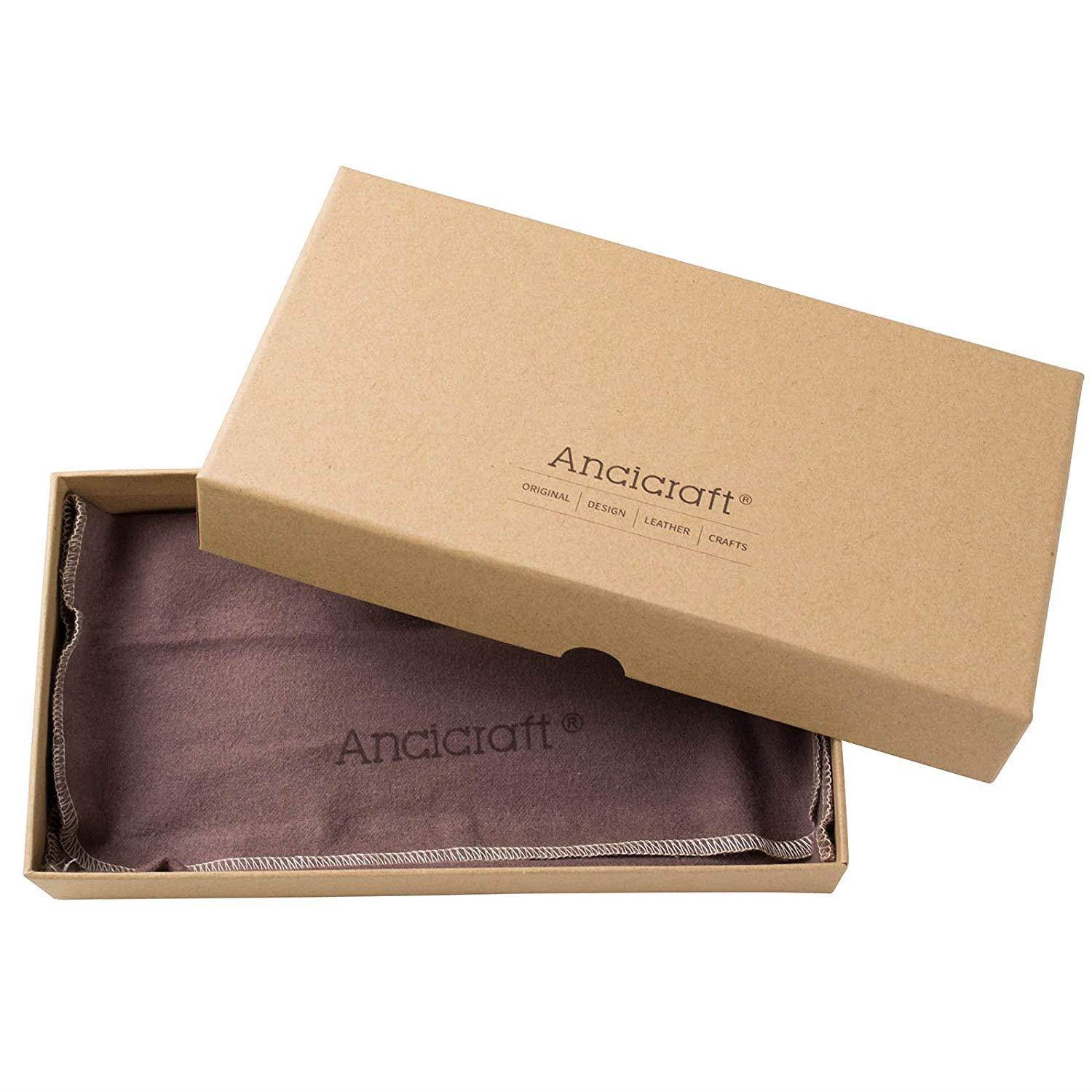 Ancicraft Soft Genuine Leather Pencil Pen Case Pouch Holder Bag Pocket with Strap Retro Vintage Simple Red Brown (Red brown with strap)