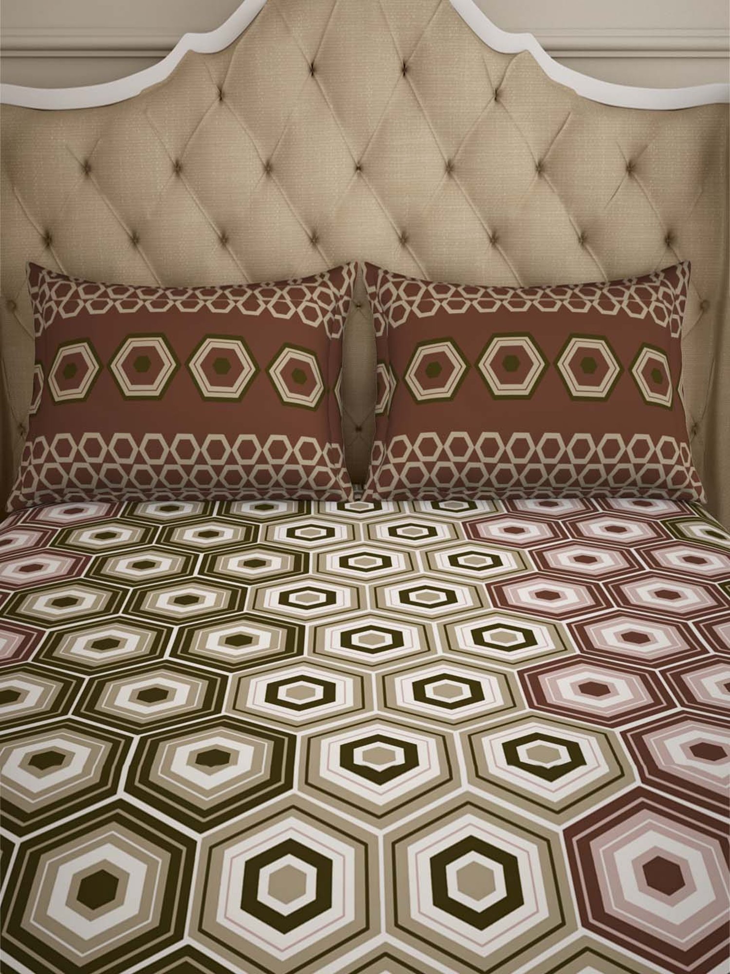 Spaces Atrium Brown Cotton 144 TC Bed Sheet Set