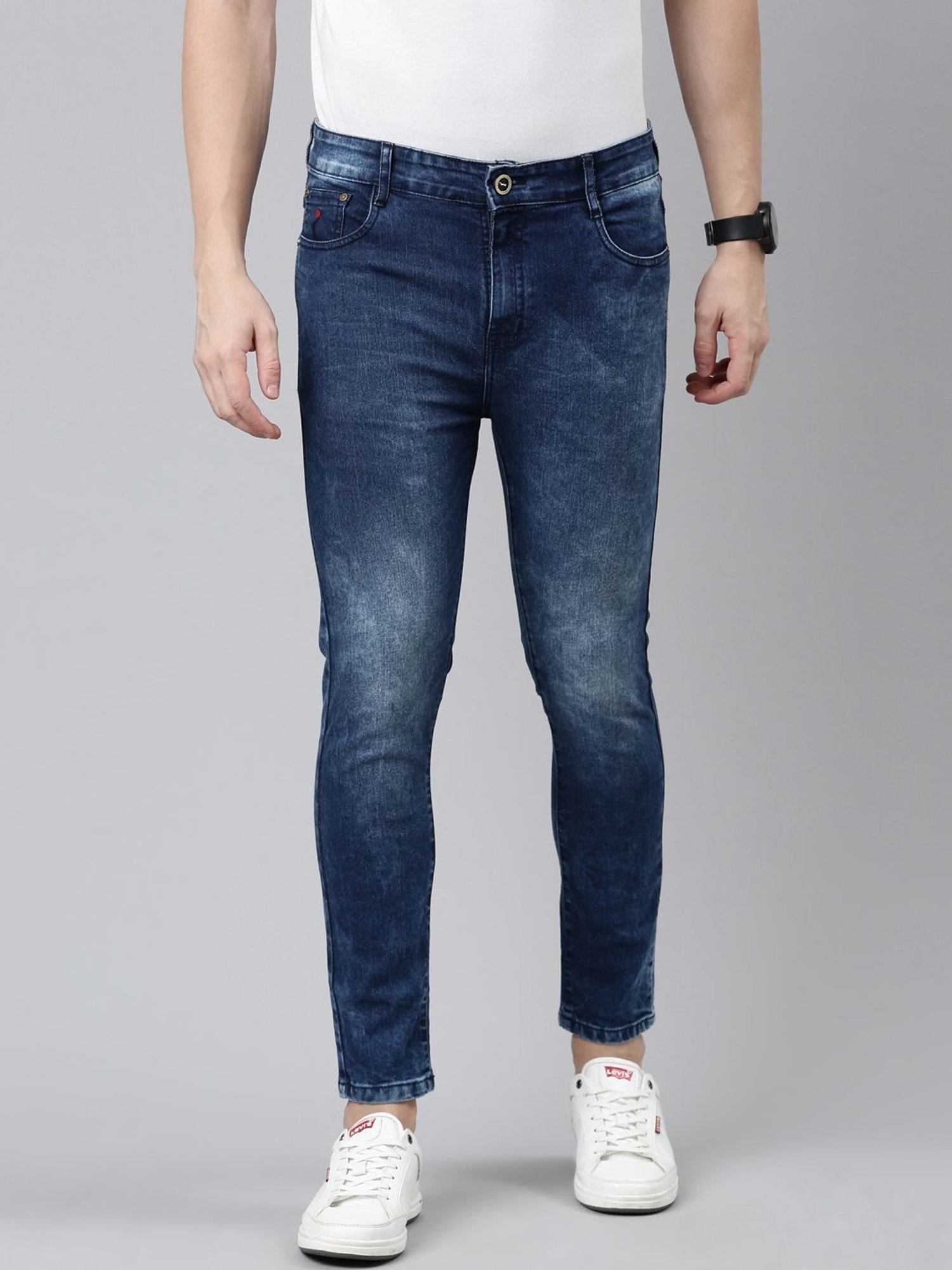 CINOCCI Blue Cotton Slim Fit Jeans