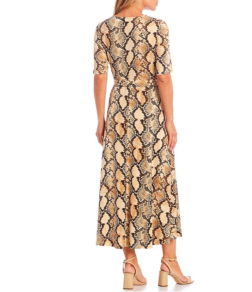 Preston & York Sydney Snake Print Knit V-Neck Short Sleeve Midi Dress