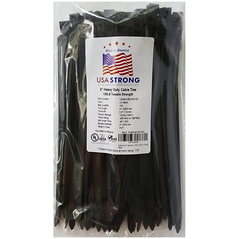 Duty Cable Zip Ties Durable strong nylon tie wraps 120 LB Tensile Strength 9 Inch 100 Pack UV Black