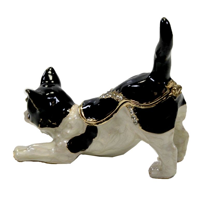 Hinged Trinket Box 2.5" Black And White Kitten Cat Playful Curious  -  Decorative Figurines