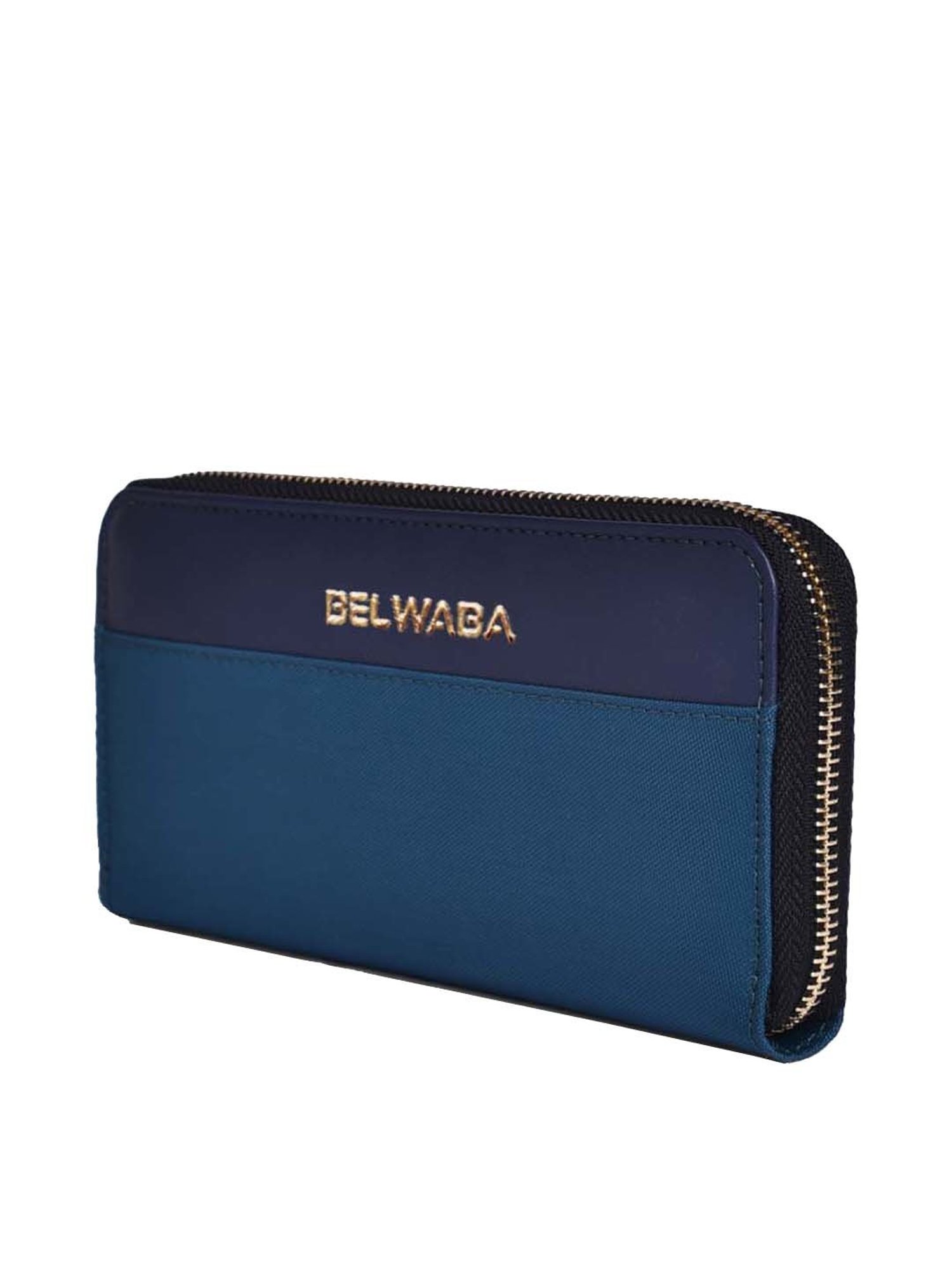 BELWABA Blue Color Block Zip Around Wallet for Women