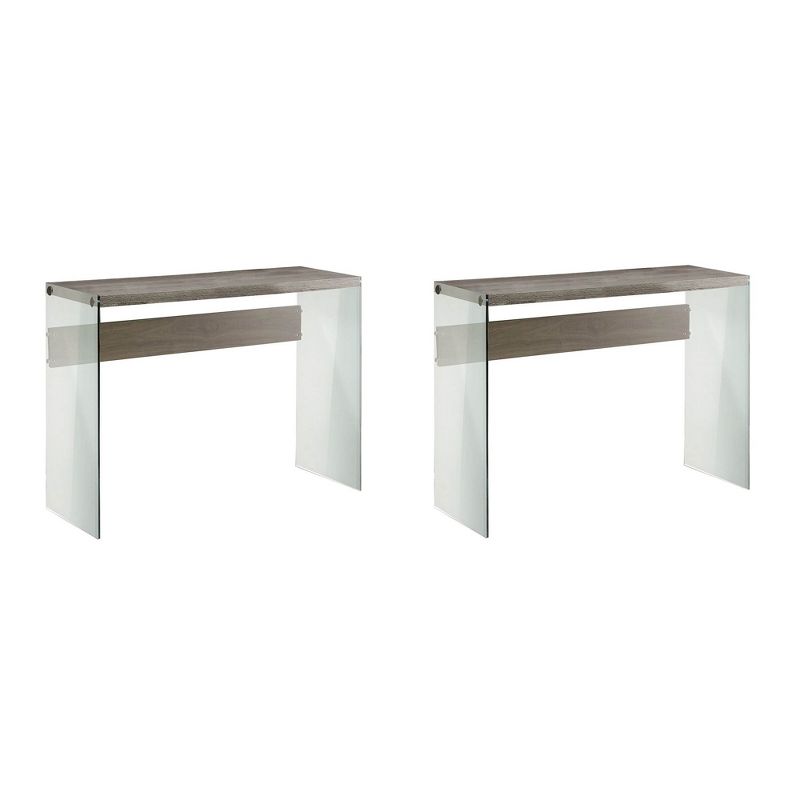 Monarch Specialties Contemporary Tempered Glass Accent Table, Taupe (2 Pack)