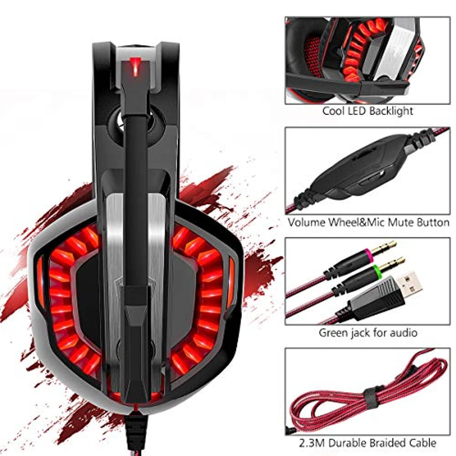 Beexcellent Gaming Headset for PS4 Xbox One PC, Noise-Isolation Headphones with Microphone Stereo Surround Sound for Mac Laptop (GM-21)