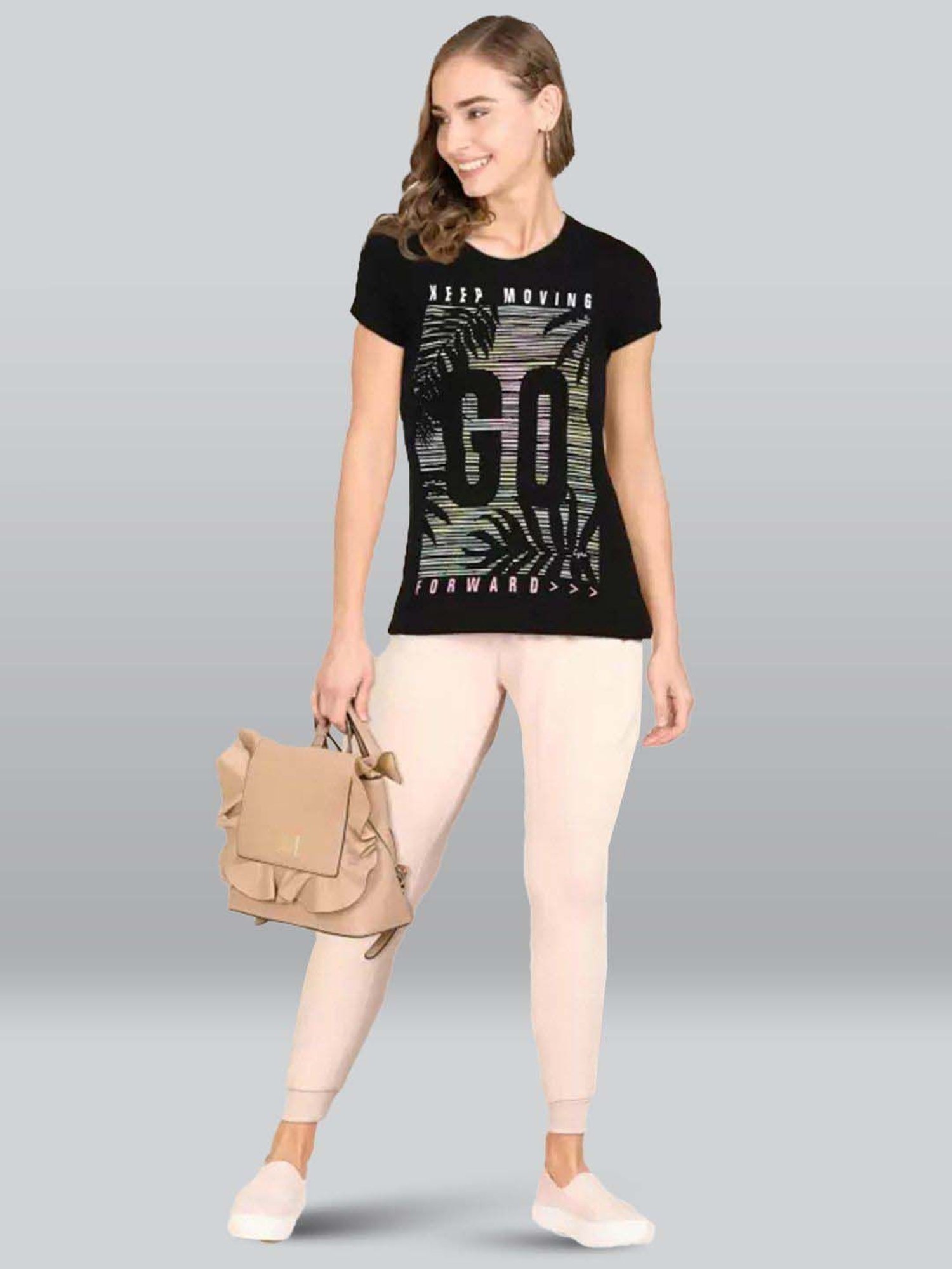 Lyra Black Cotton Printed T-Shirt