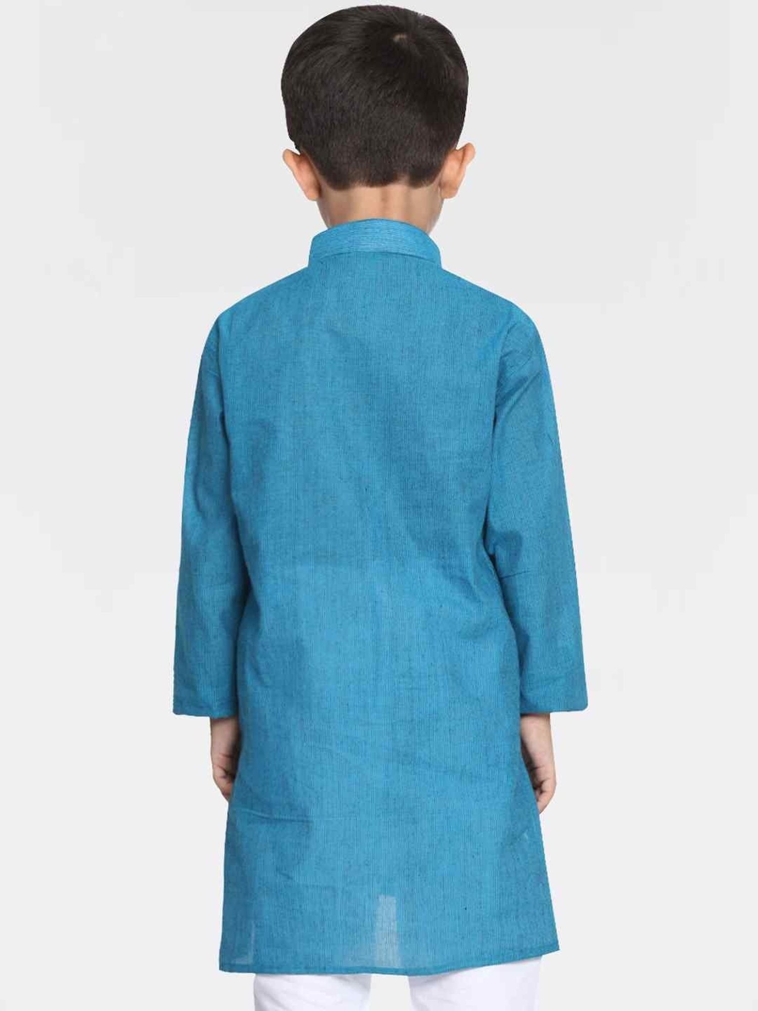 VASTRAMAY Kids Aqua Blue Cotton Striped Kurta
