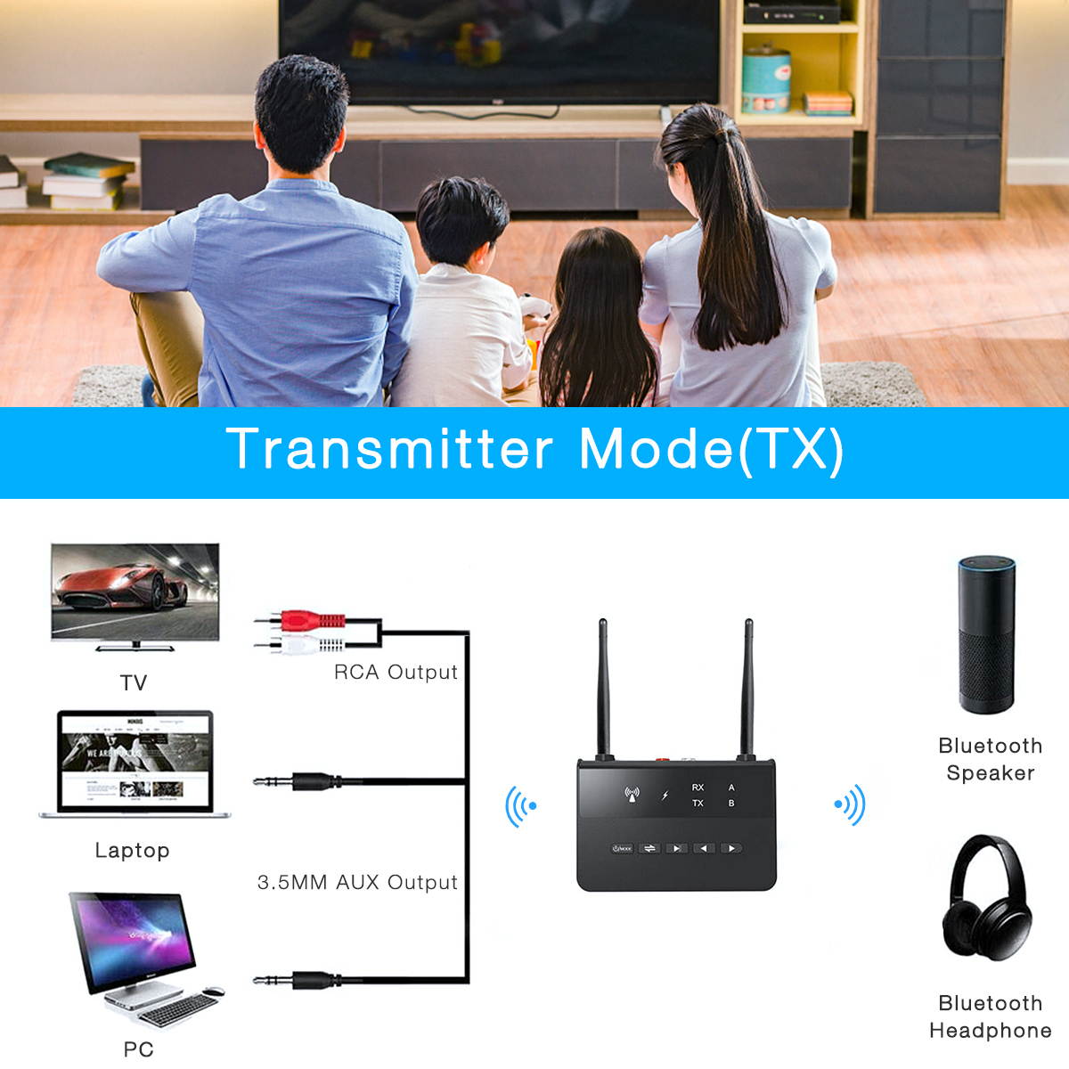 Wireless Bluetooth 5.0 Transmitter Receiver Audio Adapter, Black