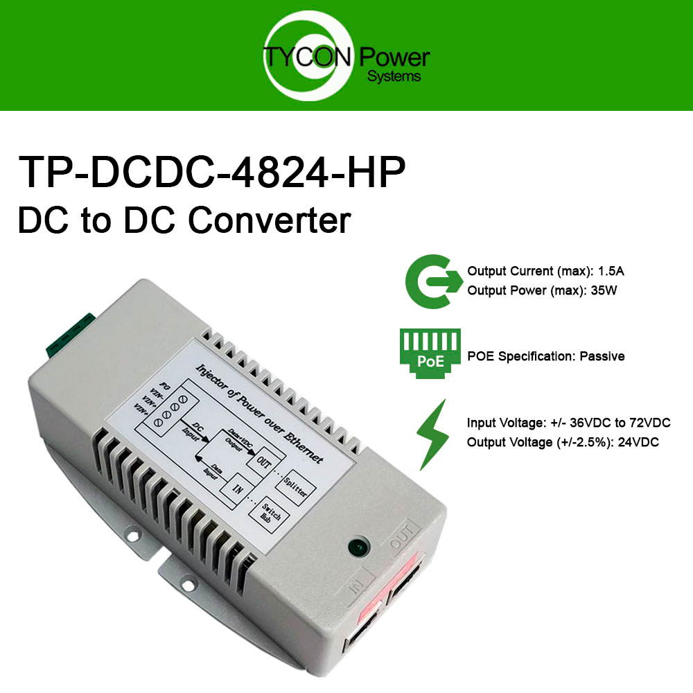 Tycon (TP-DCDC-4824-HP) 36-72VDC In, 24VDC Out 30W DC to DC