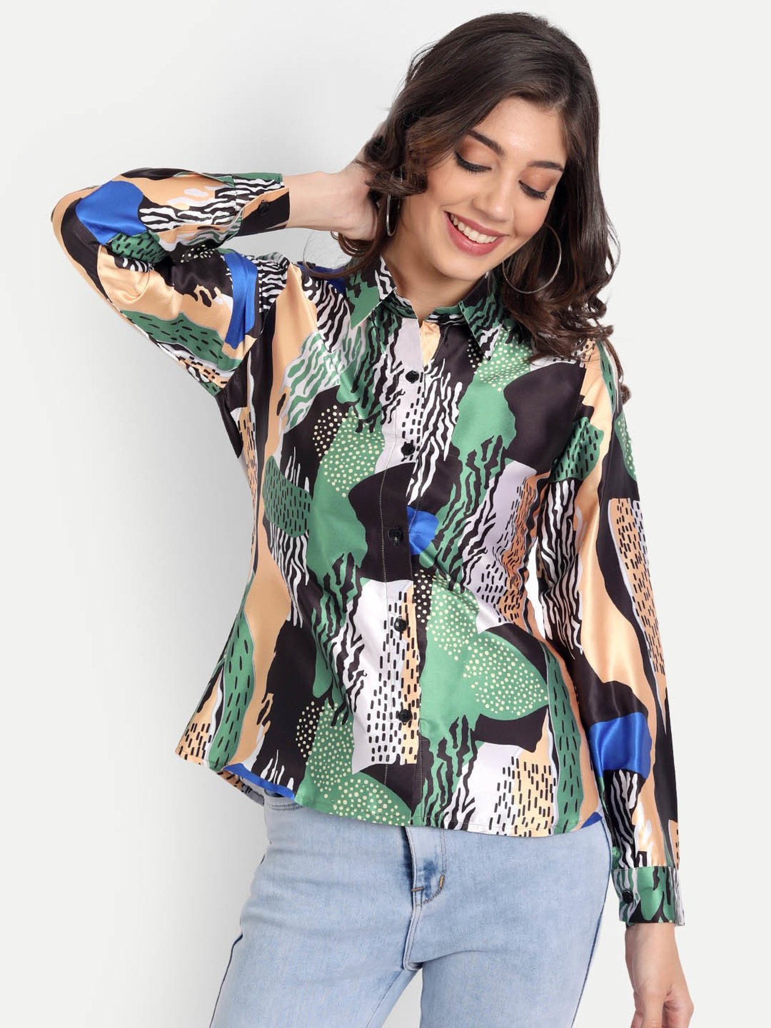 MASAKALI.CO Multicolor Satin Abstract Print Shirt