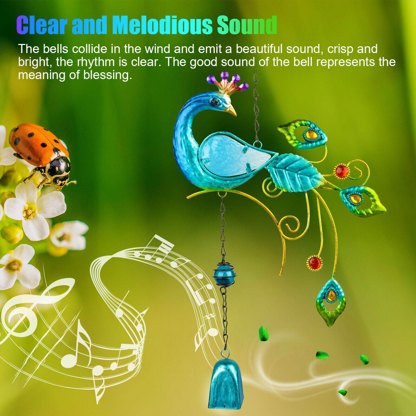 1/2Pcs Garden Peacock Wind Chimes Outdoor Hanging Iron Bell Decor Home Ornament