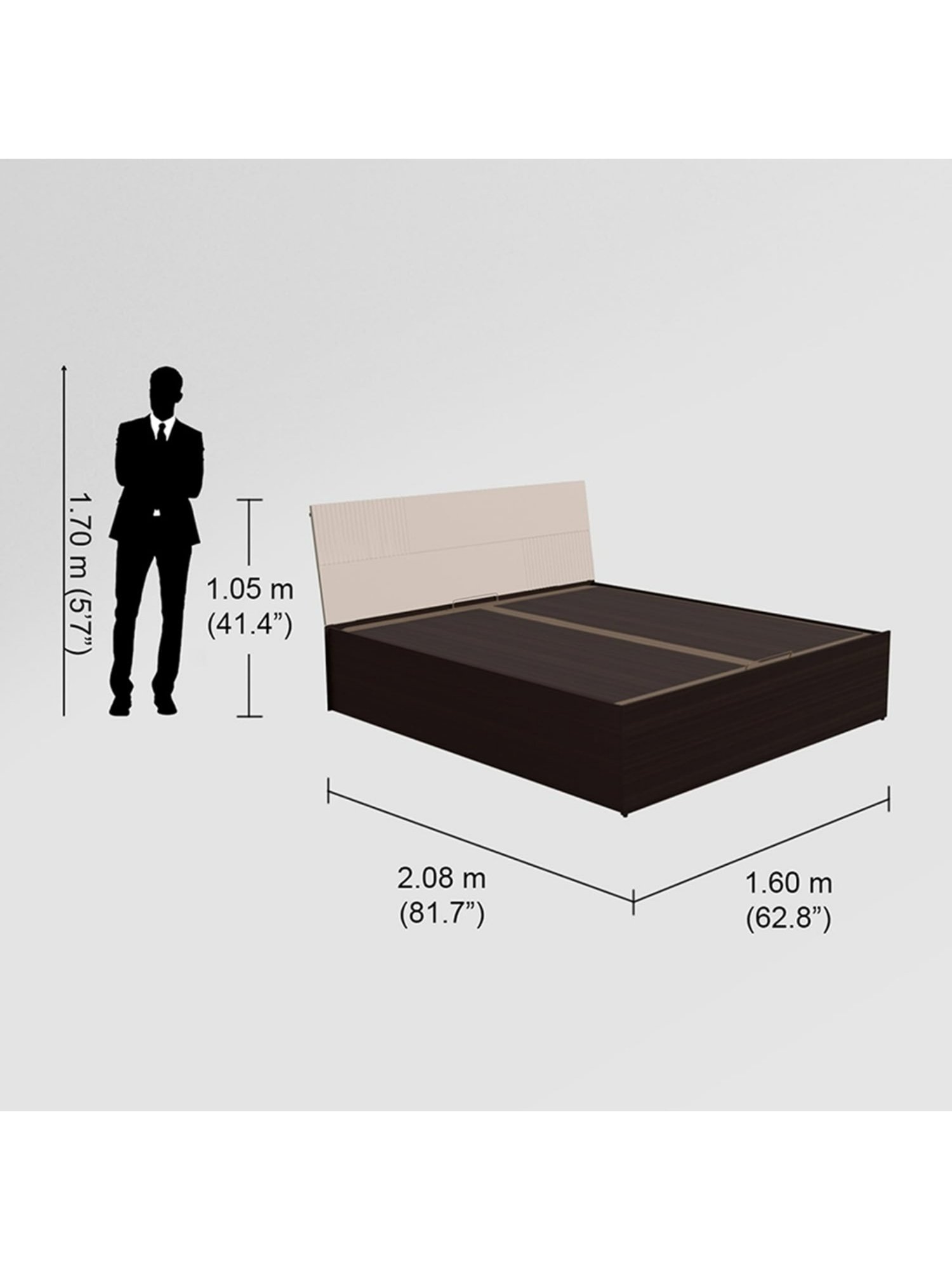 Godrej Interio Flutes Wee Cream Engineered Wood Queen Size Bed with Hydraulic Storage