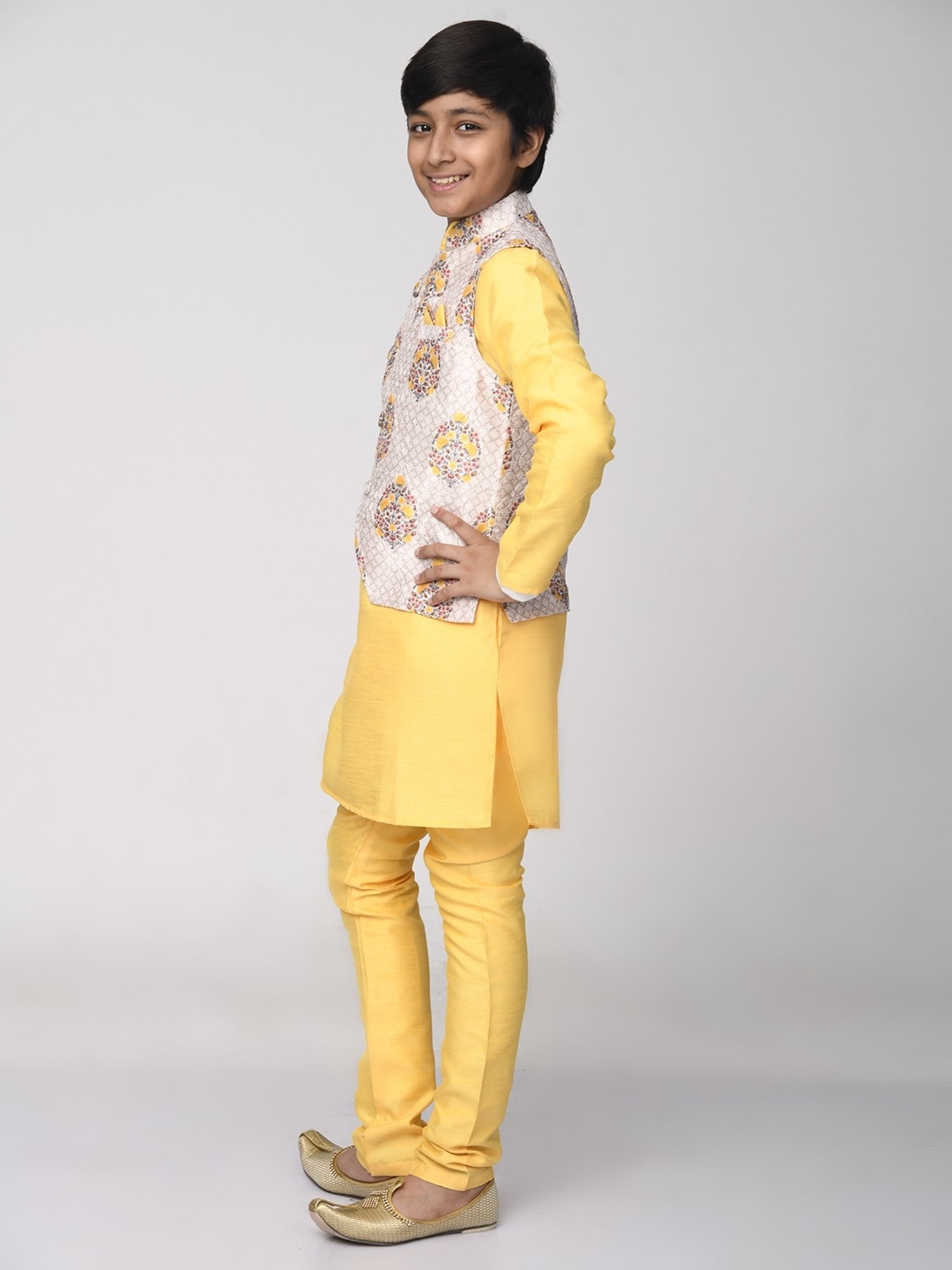 Lilpicks Kids Yellow Printed Full Sleeves Kurta Set