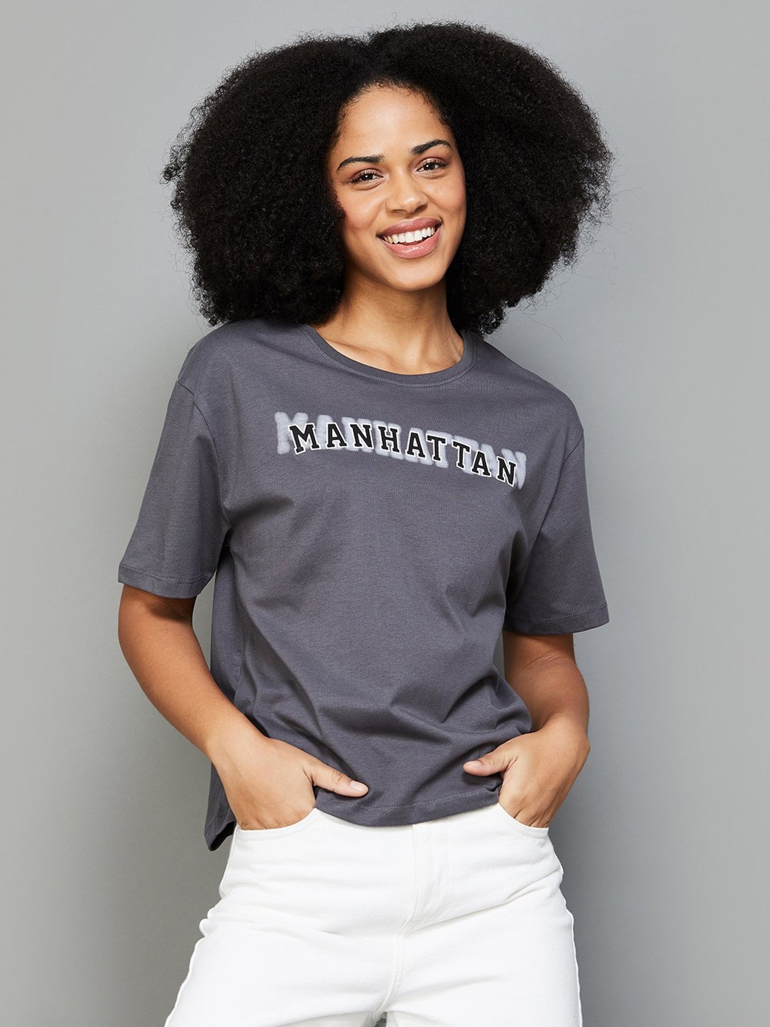 Fame Forever by Lifestyle Grey Cotton Graphic Print T-Shirt