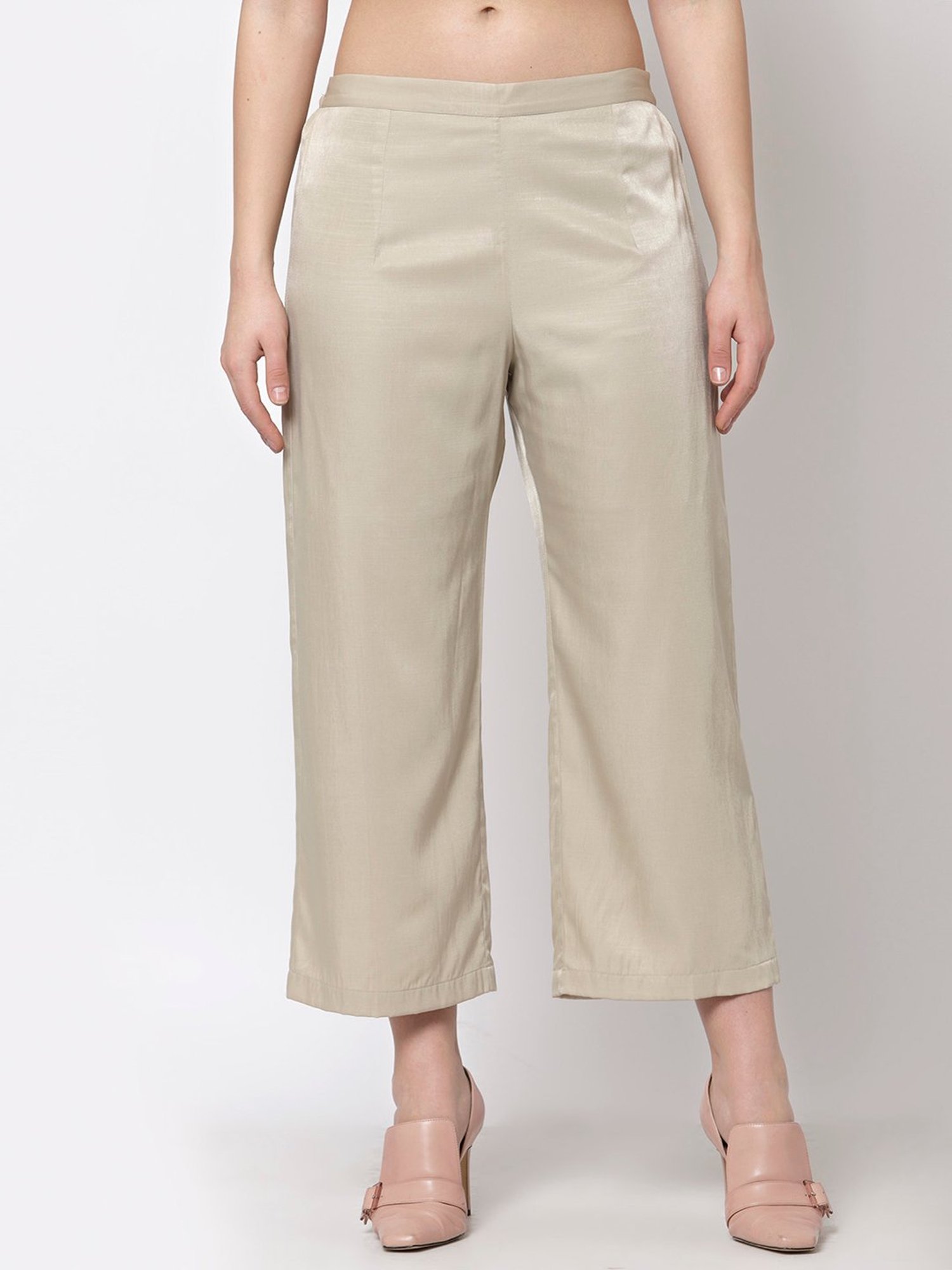 Office & You Beige Straight Fit Palazzos