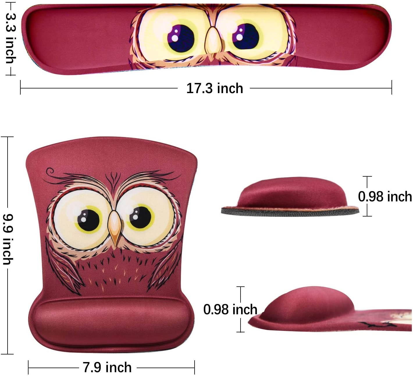 Keyboard Pad Wrist Rest Mouse Pad, ToLuLu Gel Ergonomic Mouse Pads Wrist Support for Computer Laptop Home Office, Mousepad Keyboard Wrist Support with Memory Foam for Easy Typing Pain Relief, Cute Owl