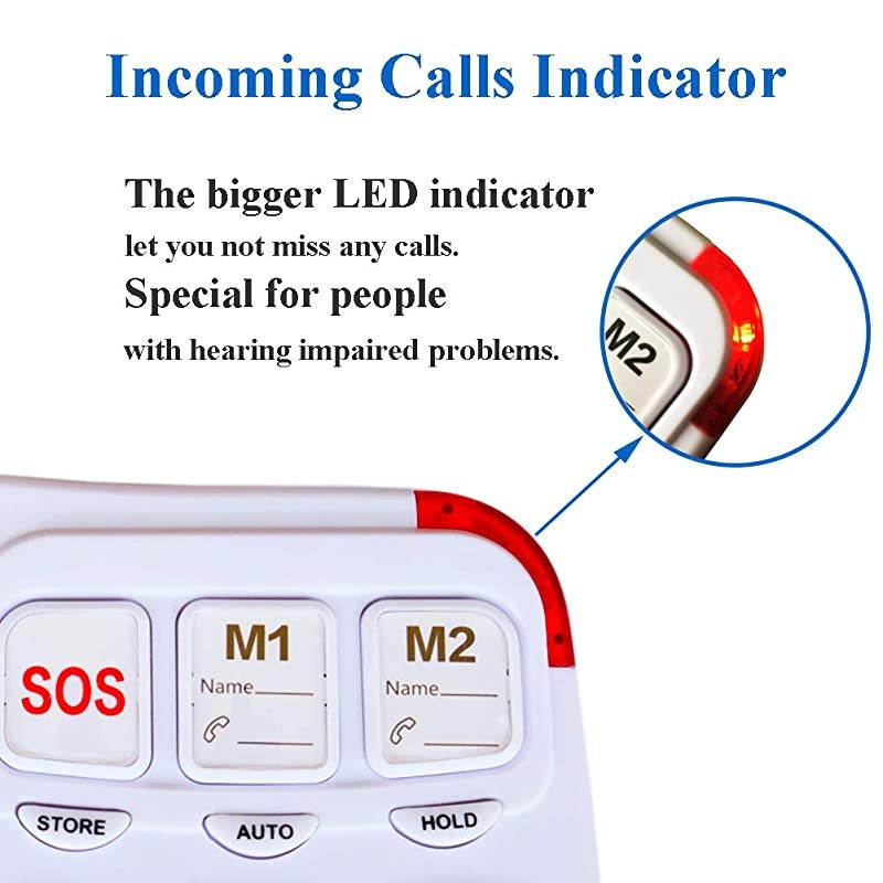 Big Button Corded Phone with 3 One-Touch Speed Dial,  P-45 Picture Care Phone for Seniors with Memory Protection/Wall Mountable/SOS Emergency