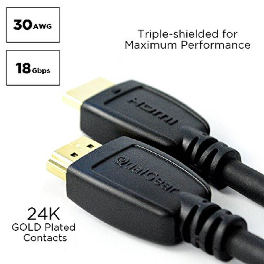 QualGear&reg; 15 Ft High Speed HDMI 2.0 cable with 24k Gold Plated Contacts, Supports 4k Ultra HD, 3D, Upto 18Gbps, Ethernet, 100% OFC (QG-CBL-HD20-15FT)