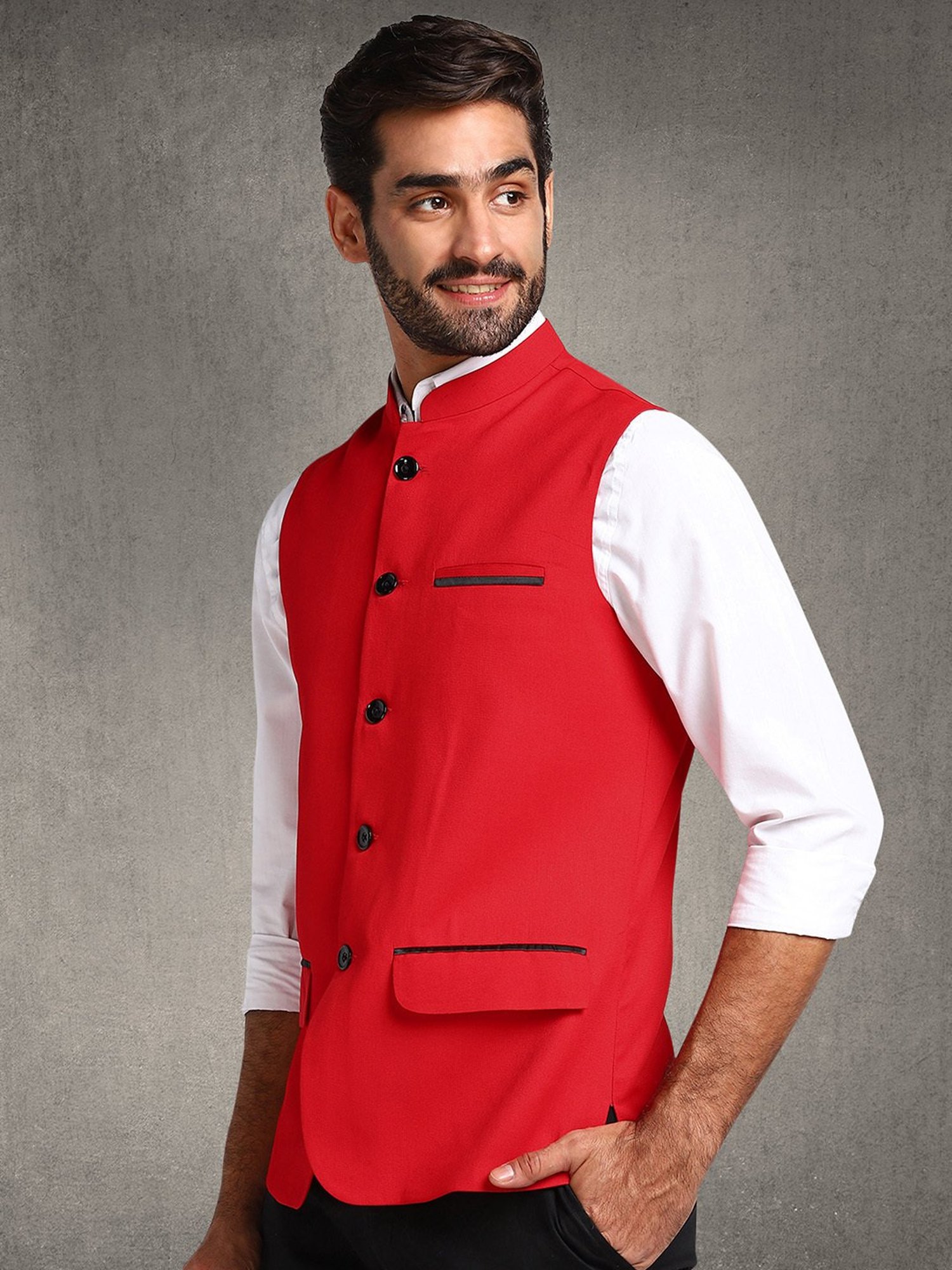 Hangup Plus Red Regular Fit Nehru Jacket