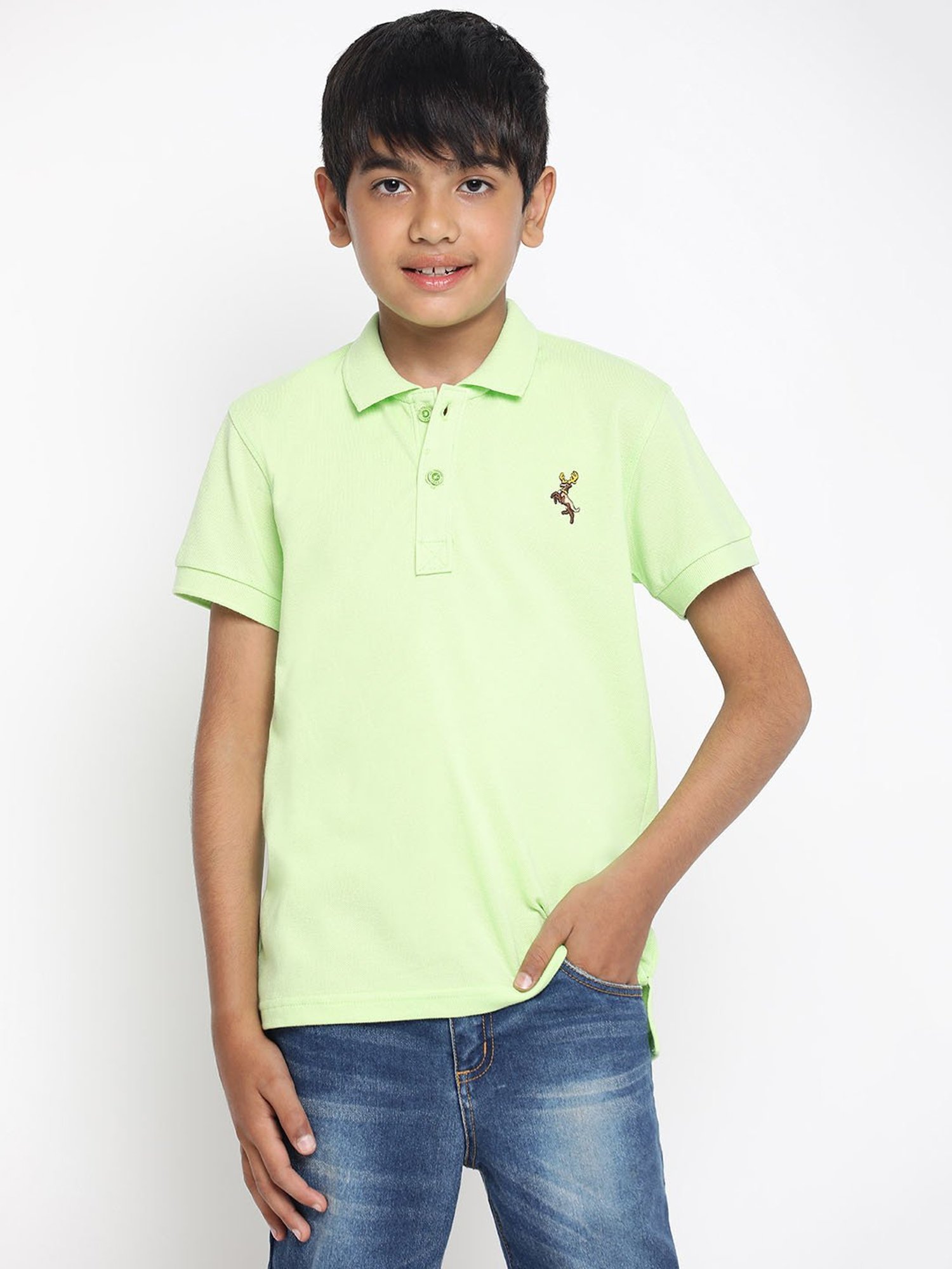 Lil Tomatoes Boys Green Solid Polo T-Shirt