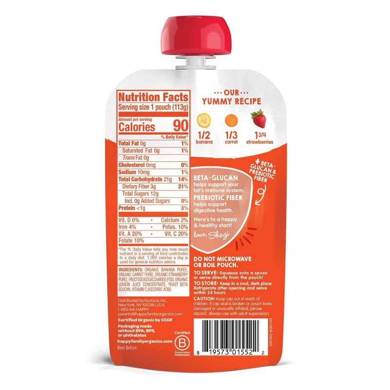 HappyTot Super Bellies Organic Bananas Carrots & Strawberries Baby Food Pouch - 4oz