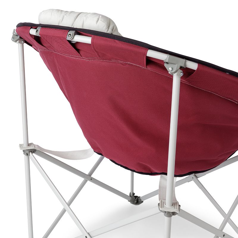 Core Equipment Oversized Padded Round Saucer Moon Outdoor Camping Folding Chair with Headrest, Wine