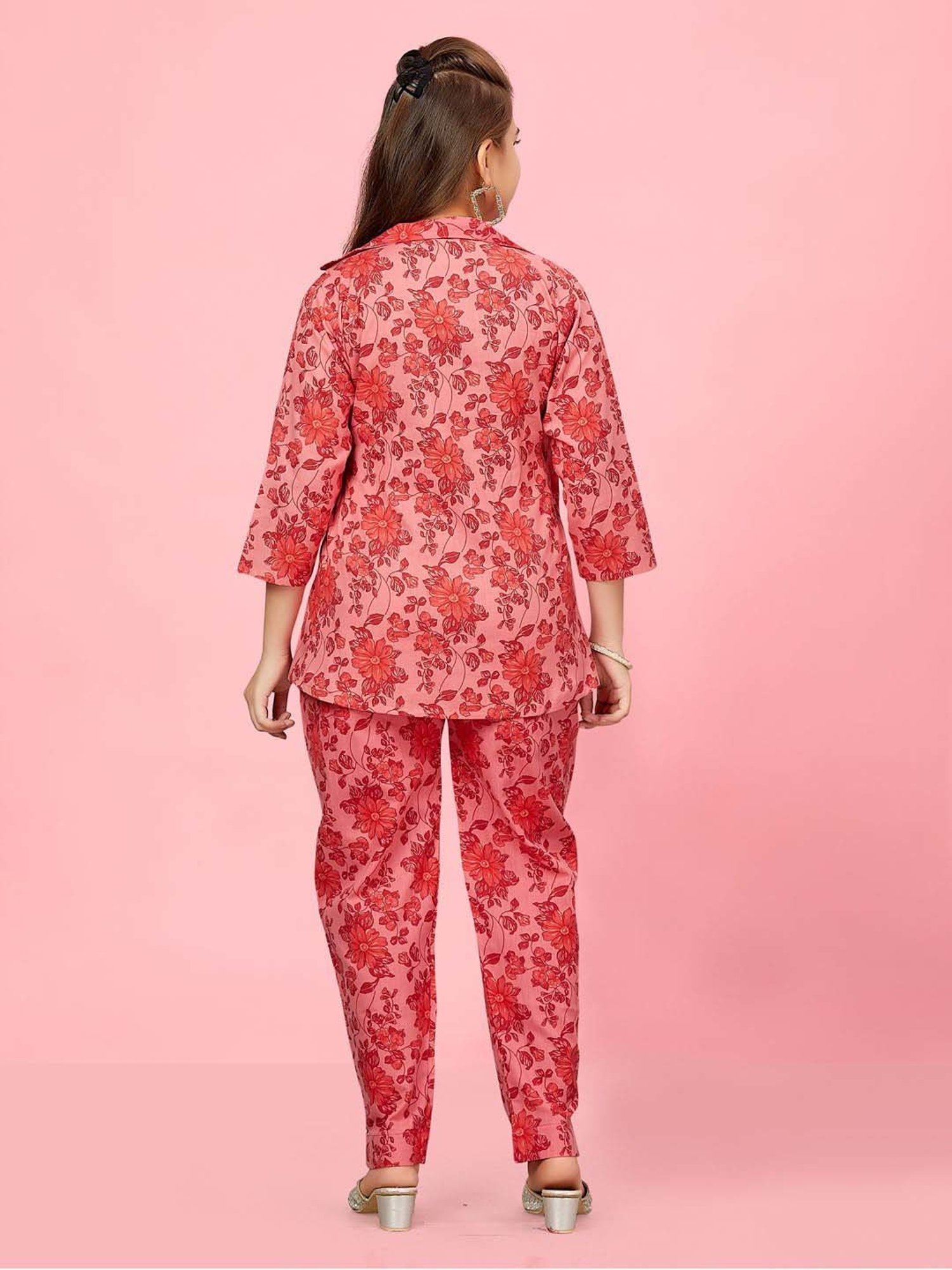 Aarika Kids Red Cotton Floral Print Top Set