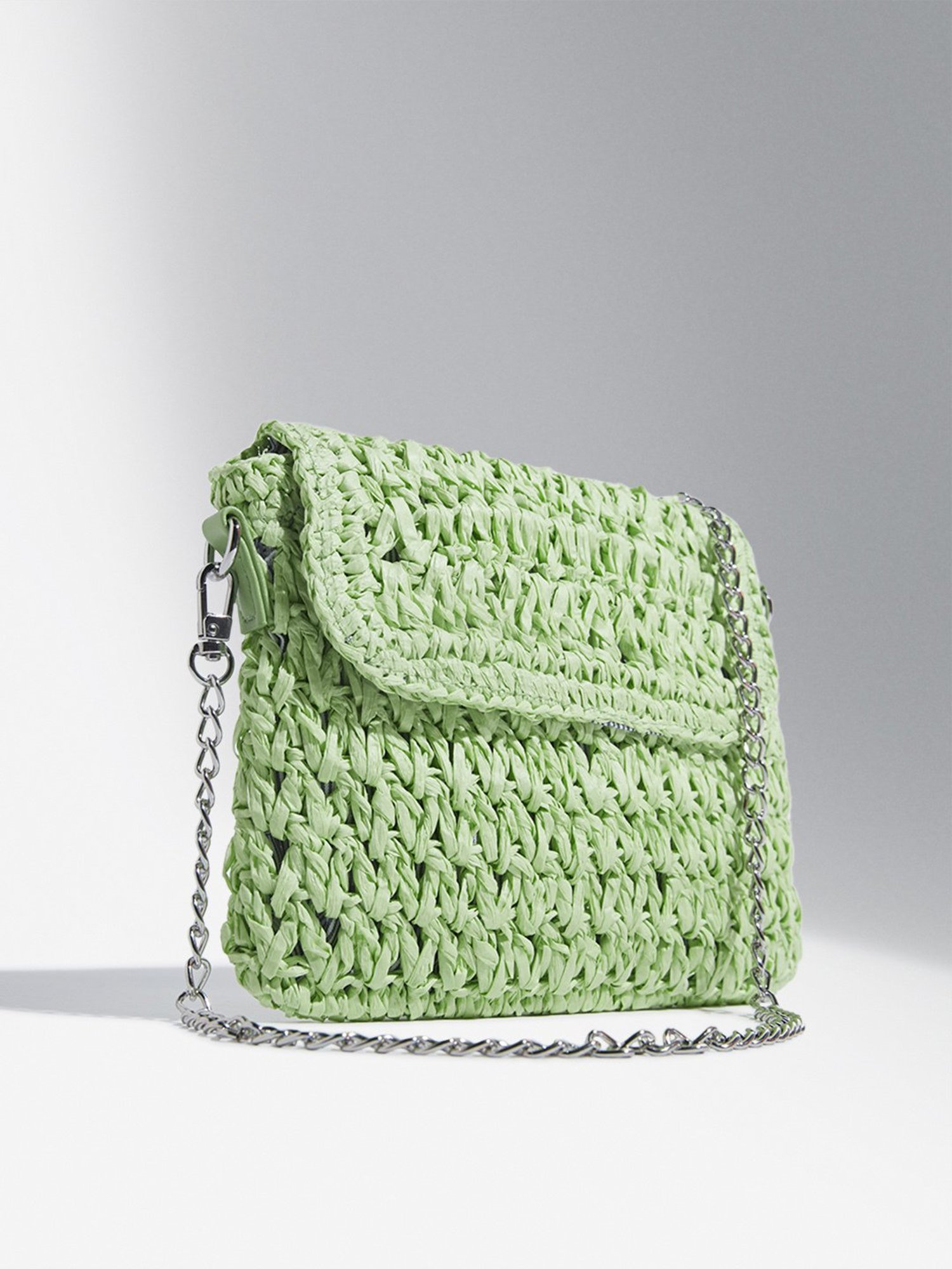 Studiowest by Westside Light Green Woven-Textured Sling Bag