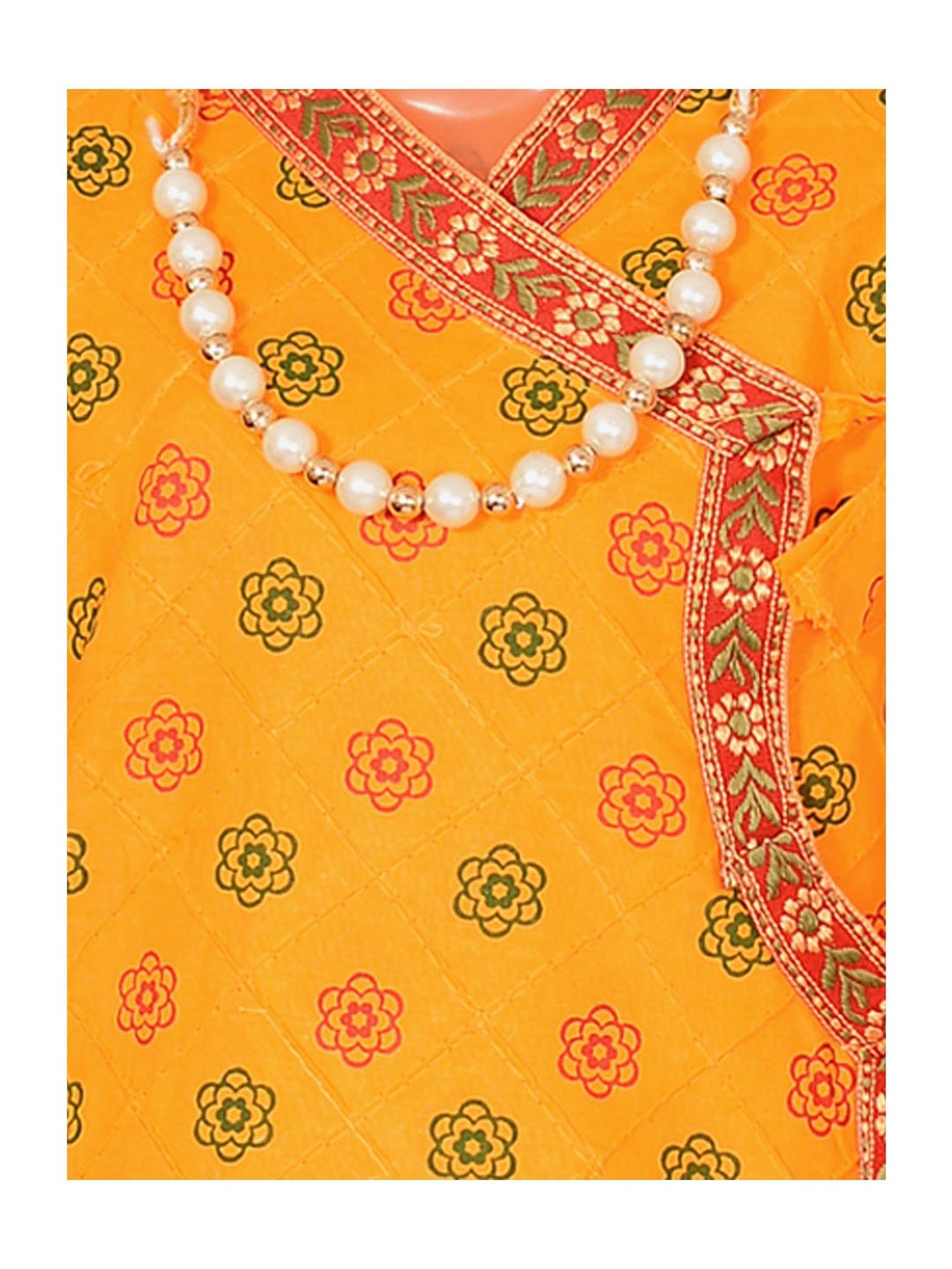 Ahhaaaa Kids Yellow Embroidered Kurta, Dhoti, Pagri with Flute