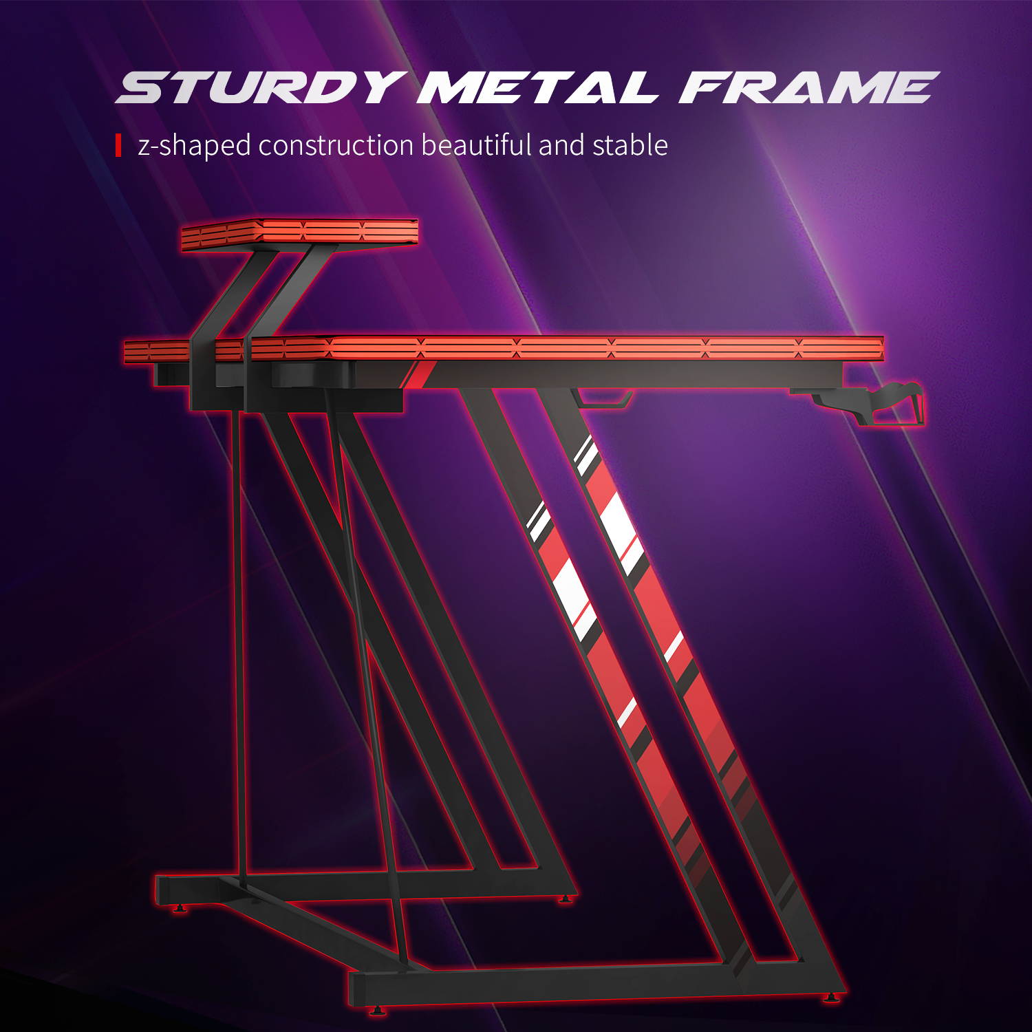 Furmax 47 inch Gaming Desk Z Shaped PC Gaming Table with Carbon Fibre Surface Computer Desk Gamer Workstation with Monitor Shelf, Cup Holder and Headphone Hook for Home Office (Black)