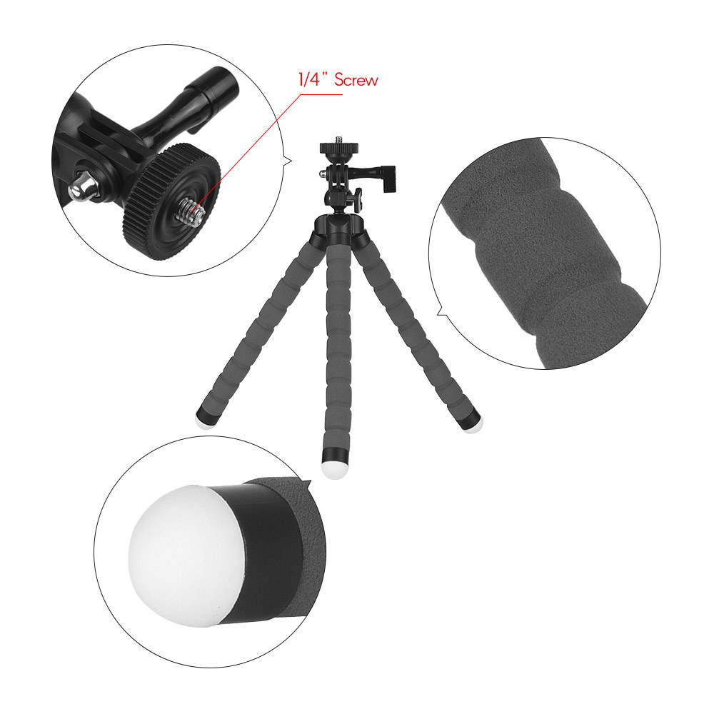 Flexible Sponge Octopus Tripod Stand Holder with Smartphone Clip 1/4 Inch Screw 360 Degree Rotation for iPhone Huawei Samsung GoPro Camera Video Camera