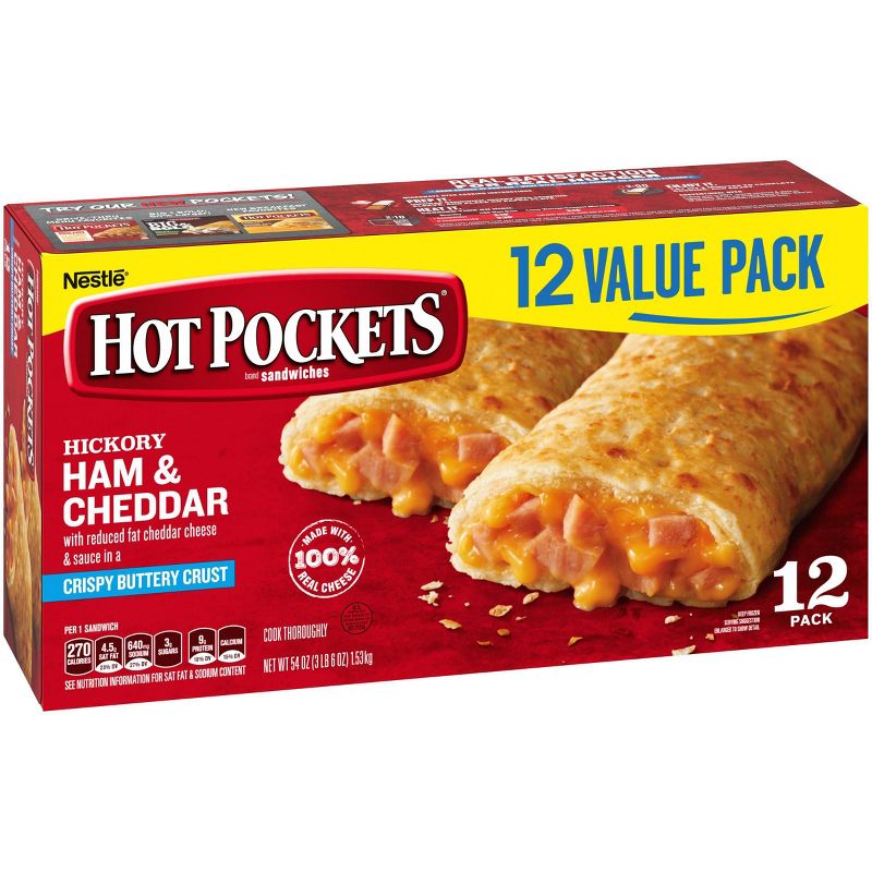 Hot Pockets Crispy Buttery Crust Frozen Hickory Ham & Cheddar Value Pack - 54oz/12ct