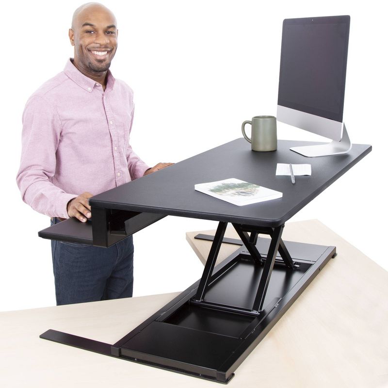 FlexPro Premier Electric Standing Desk Converter &ndash; 40" Sit to Stand Workstation &ndash; Black &ndash; Stand Steady